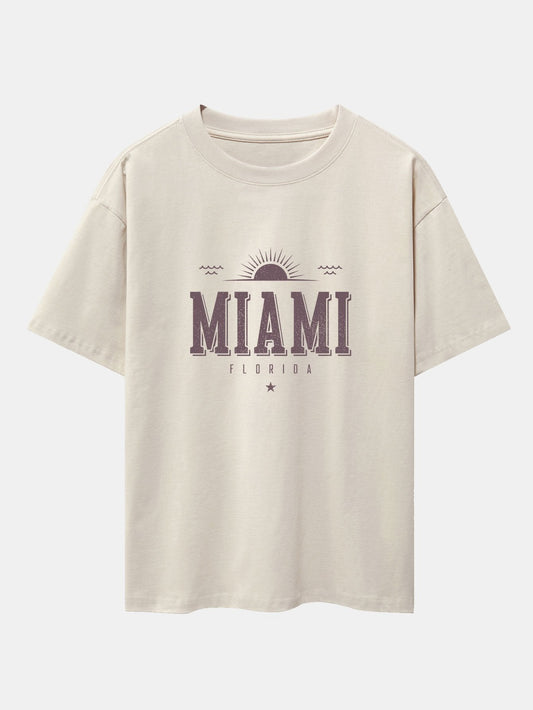 T-shirt oversize épais à imprimé lettre Miami vintage