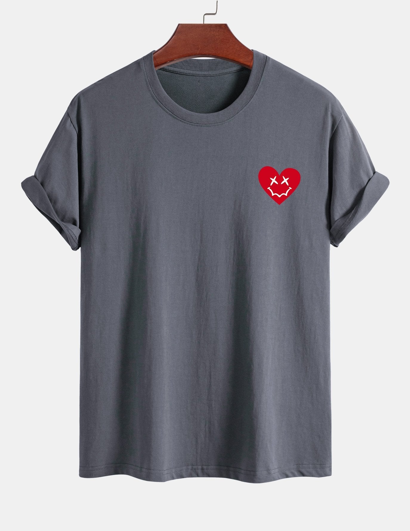 Regular Fit Heart Smiley Face Print Cotton T-Shirt