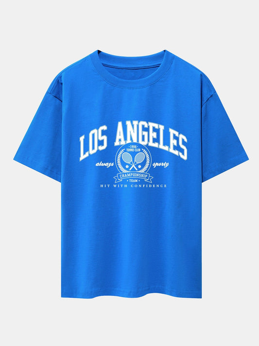 Los Angeles Tennis Print Drop Shoulder Oversize T-Shirt