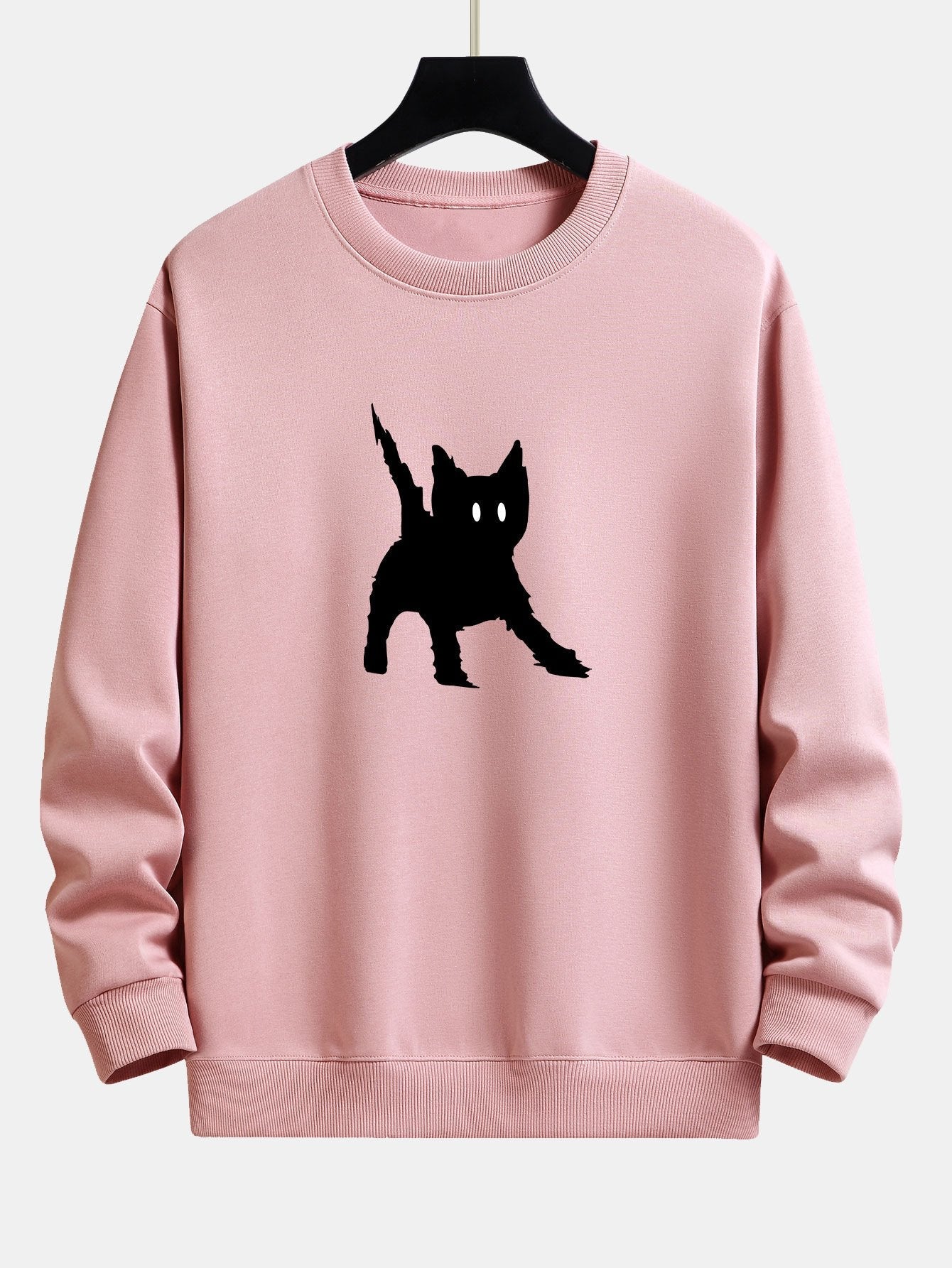 Sweat-shirt coupe décontractée à imprimé chat noir effrayé