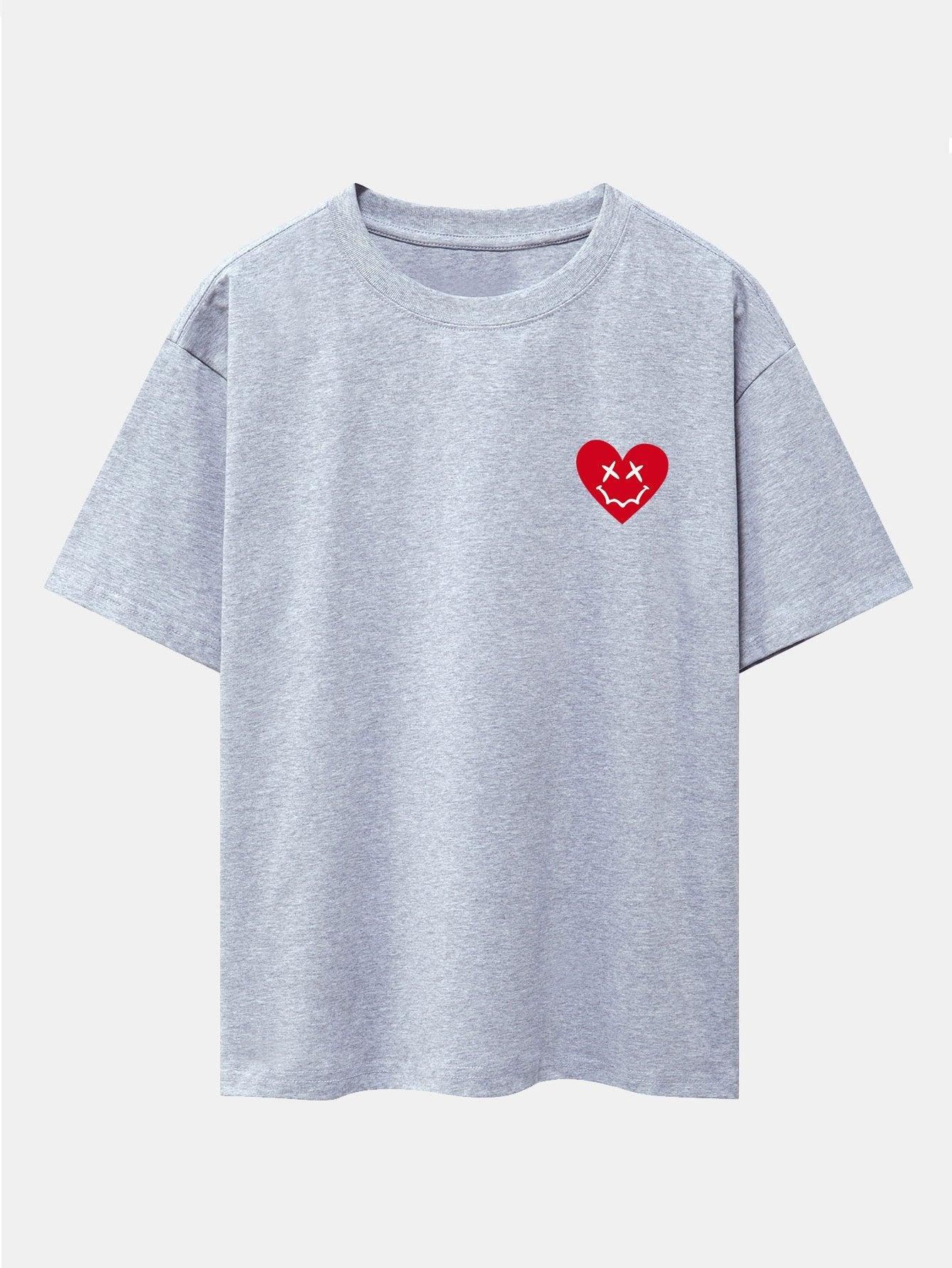 Smiley Heart Print Drop Shoulder Oversize T-Shirt