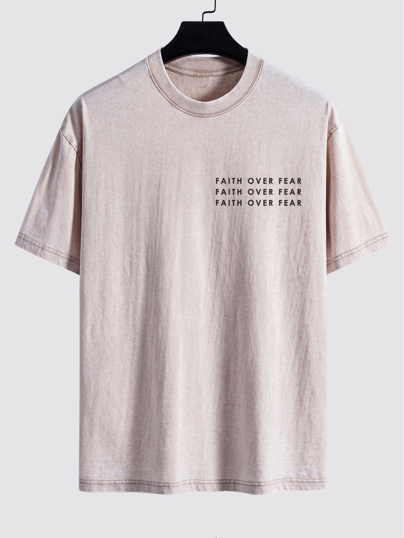 Slogan Print Washed Distressed Drop Shoulder T-Shirt