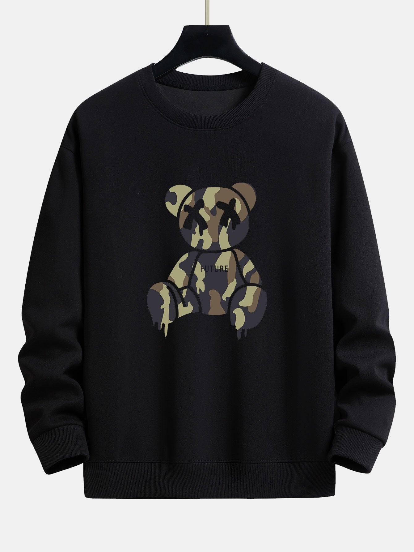 Camouflage Dissolving Bear Print Relax Fit Sweatshirt