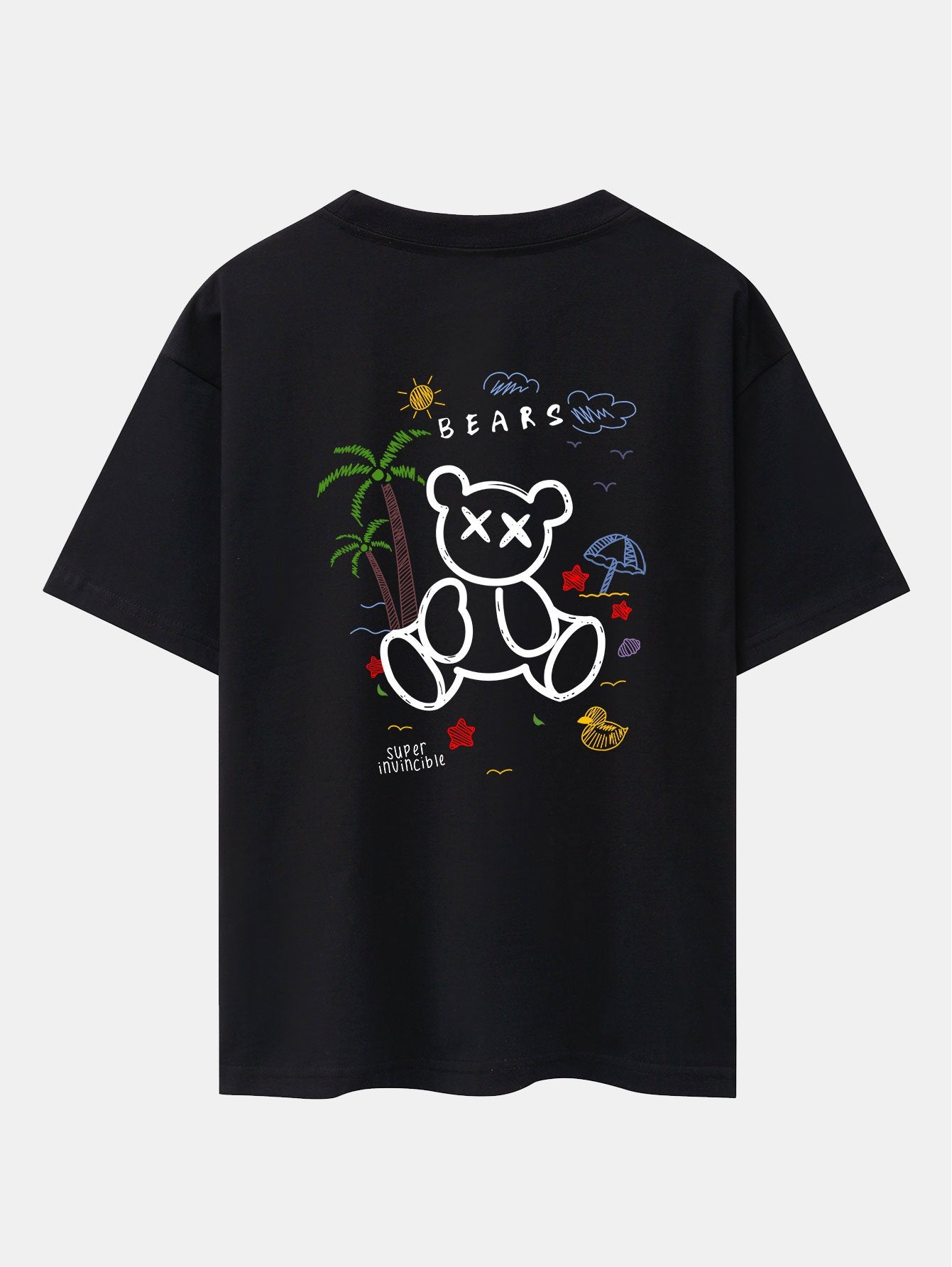 Bear On Vacation Print Drop Shoulder Oversize T-Shirt