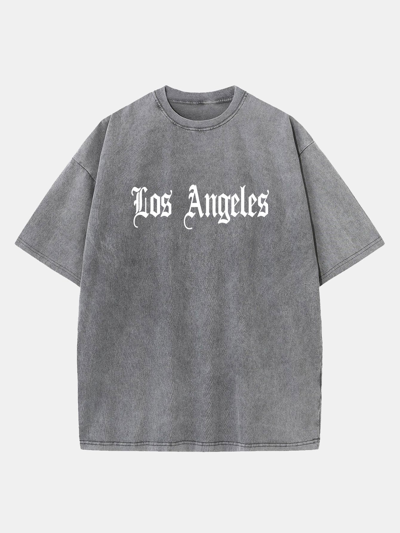 Los Angeles Gothic Print Washed Distressed Drop Shoulder T-Shirt