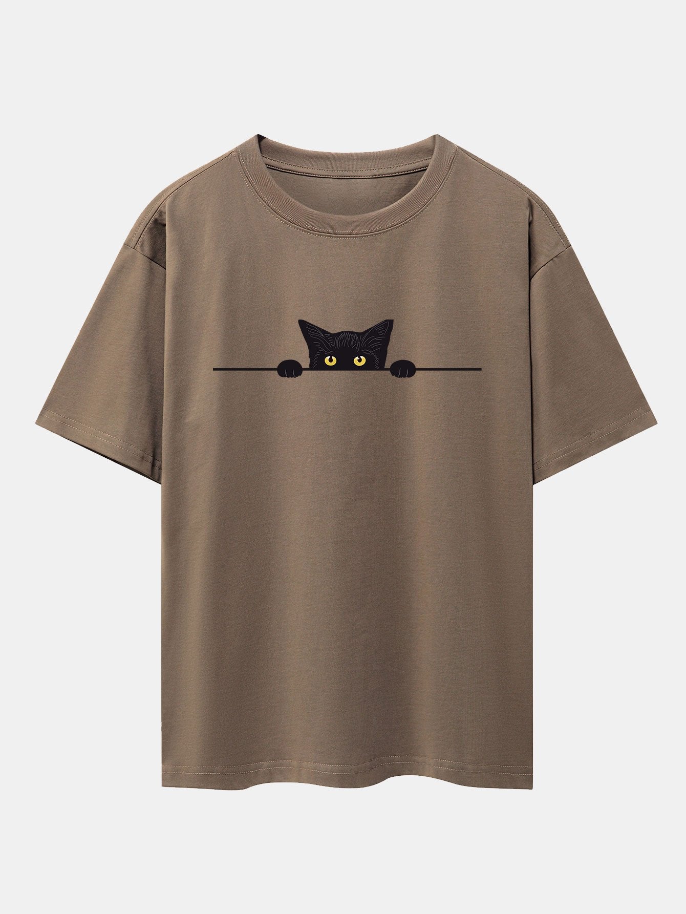 Black Cat Print Drop Shoulder Oversize T-Shirt