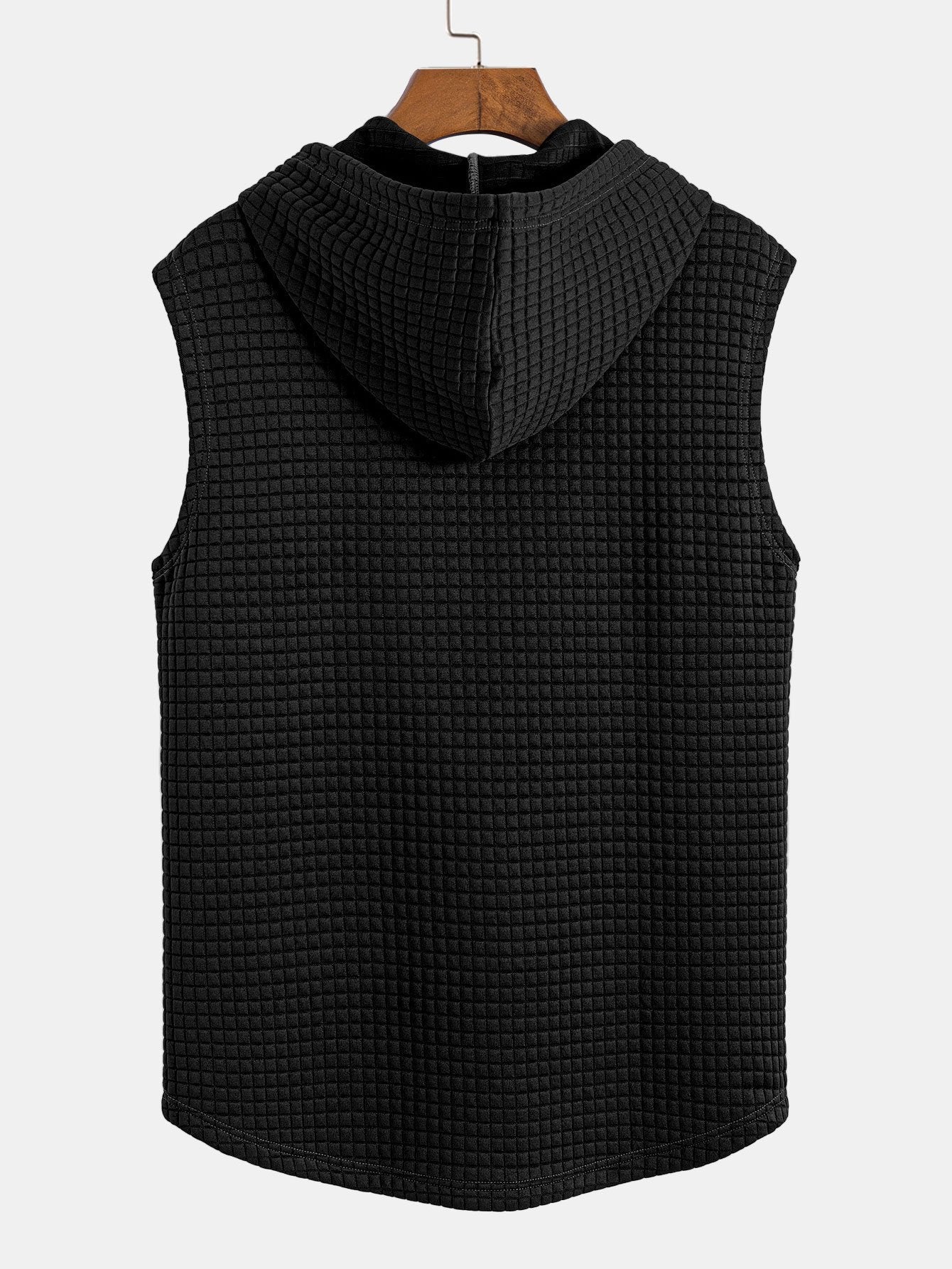 Sleeveless Waffle Hooded Vest