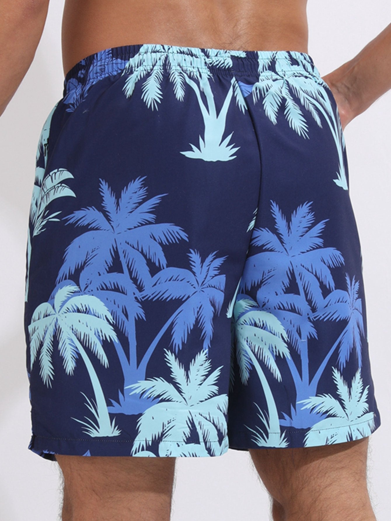 Palm Tree Print Swim Shorts With Compression Liner