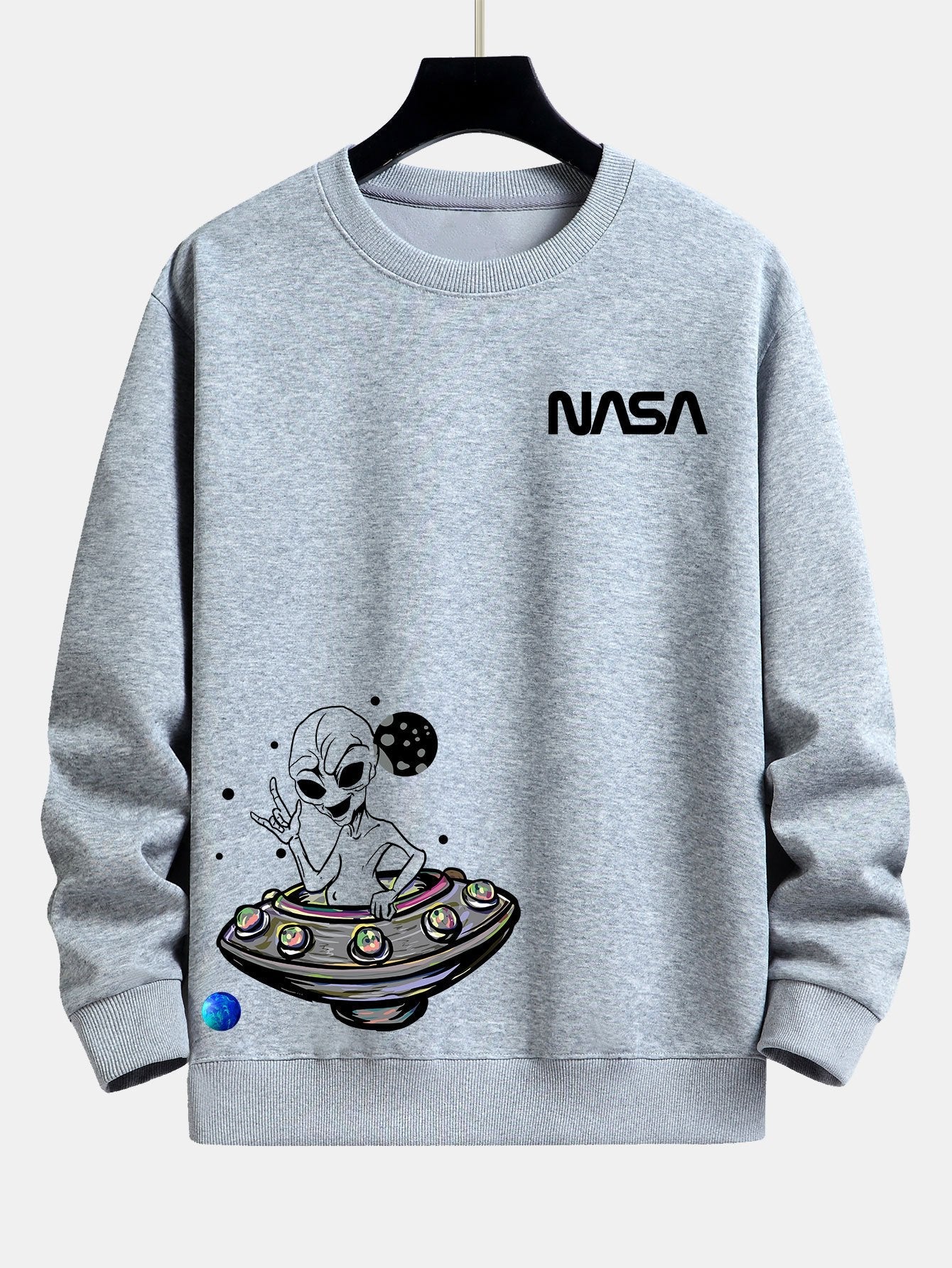 Sweat-shirt coupe décontractée à imprimé extraterrestre de la NASA