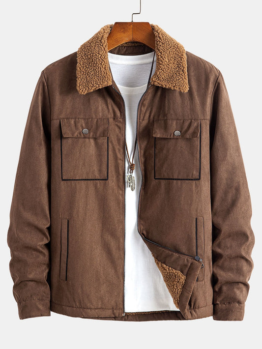 Zip Up Teddy Lined Faux Suede Jacket