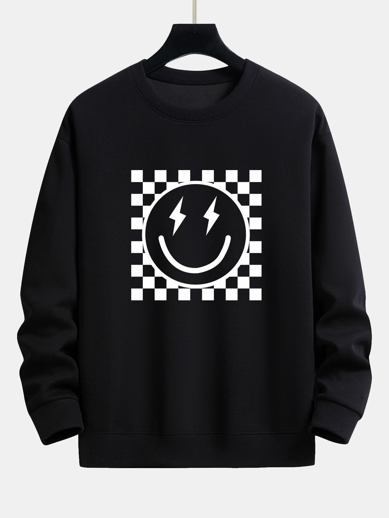 Chessboard Smiley Face Print Relax Fit Sweatshirt