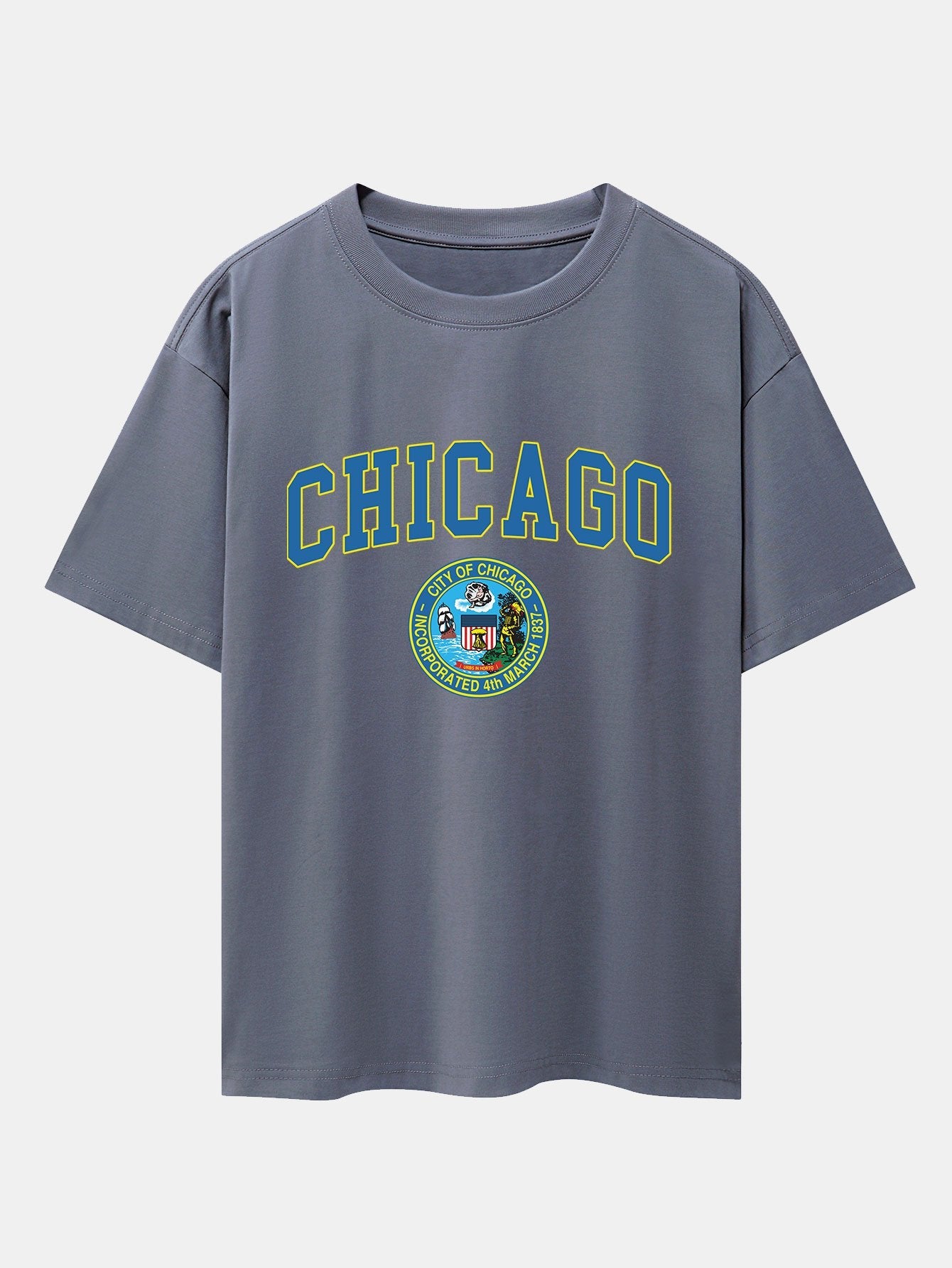 Chicago Coat Of Arms Print Drop Shoulder Oversize T-Shirt