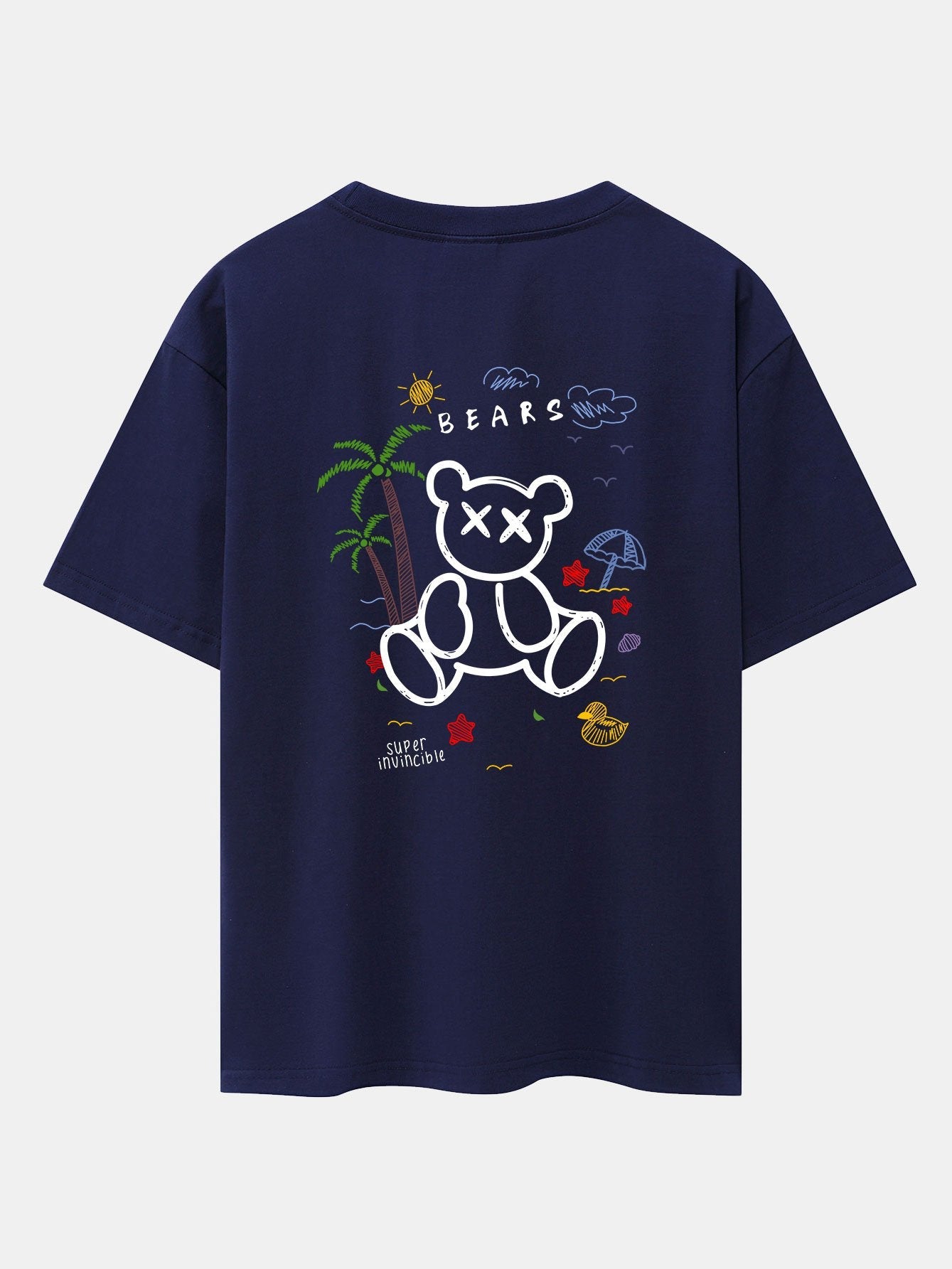 Bear On Vacation Print Drop Shoulder Oversize T-Shirt