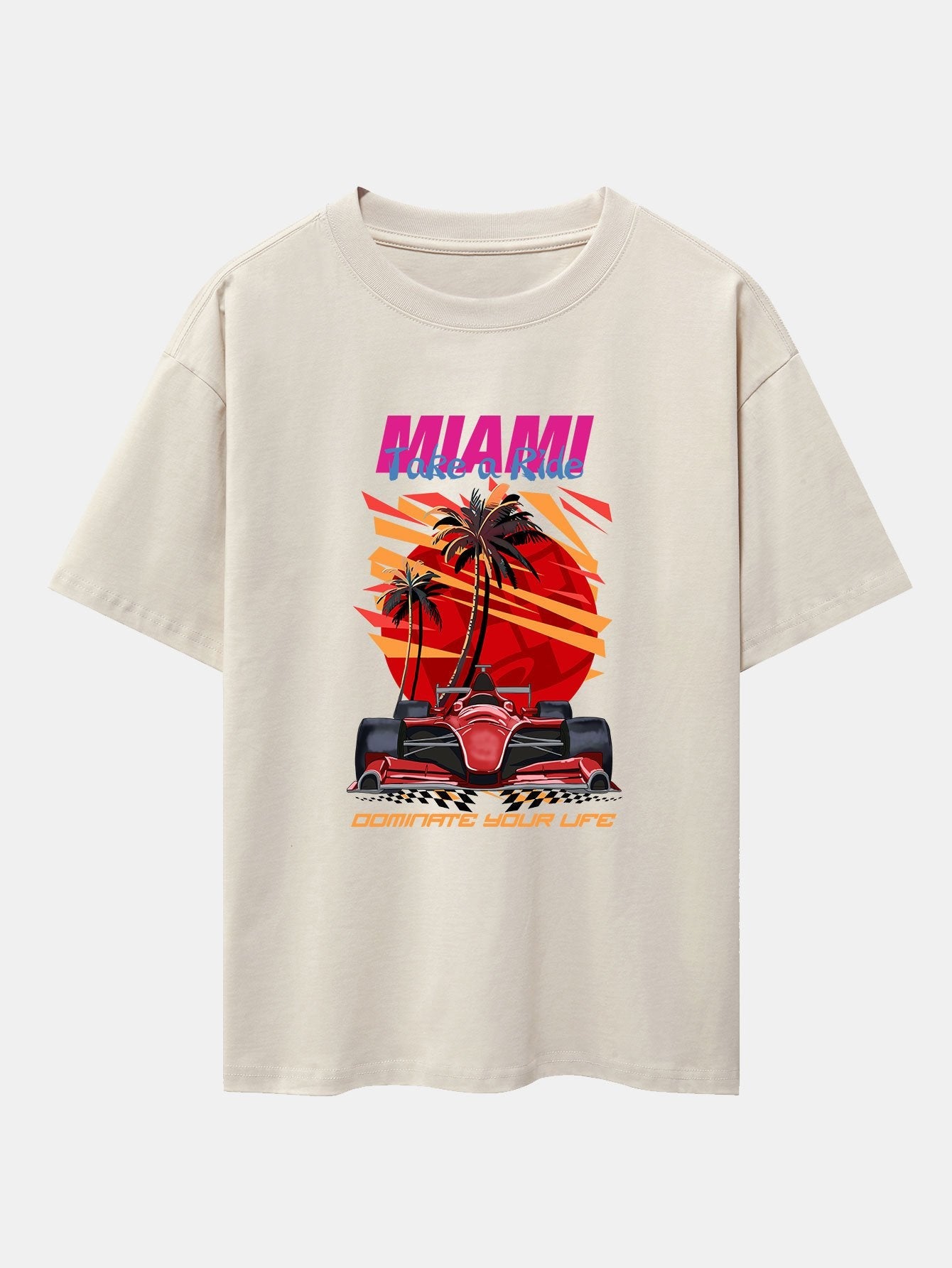 Miami F1 Racing Print Drop Shoulder Oversize T-Shirt