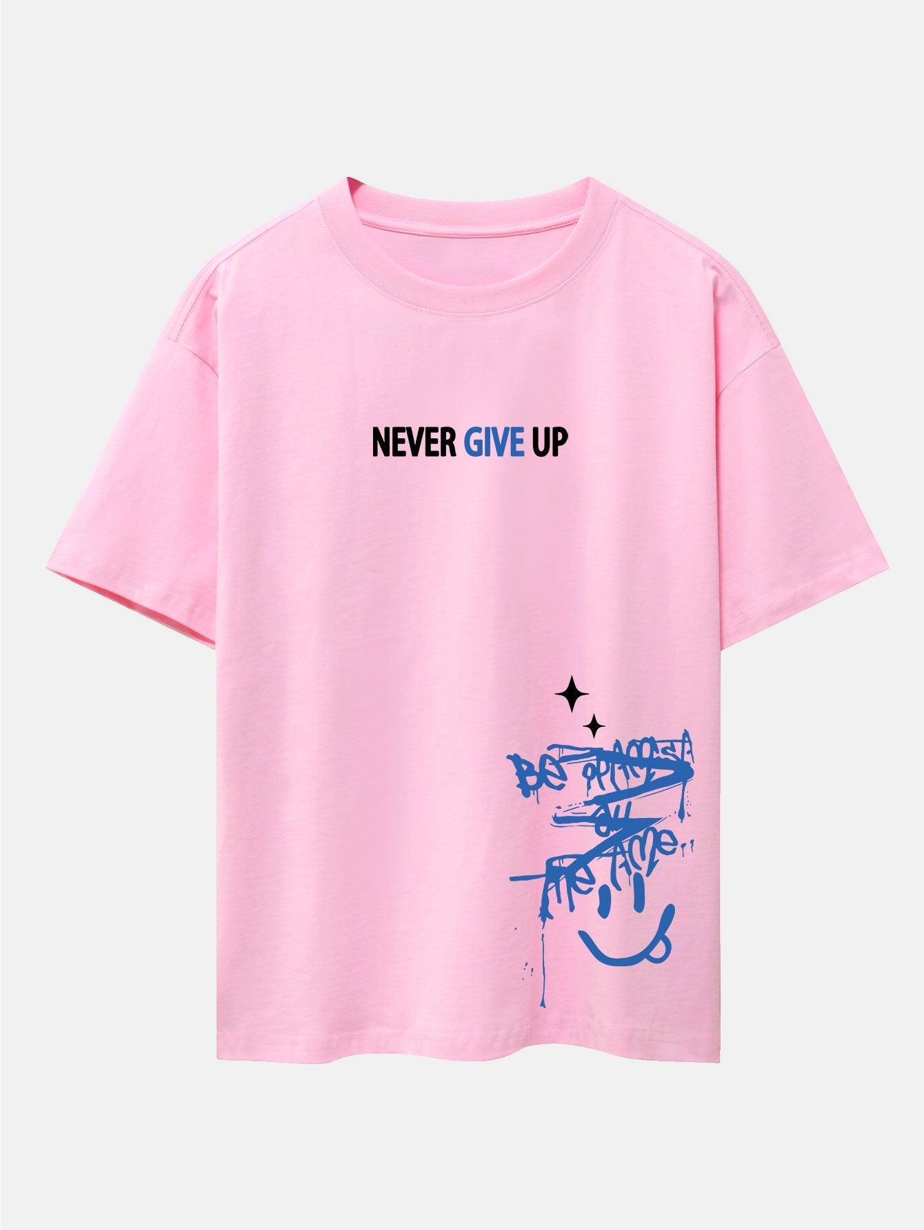 Never Give Up Smiley Face Print Drop Shoulder Oversize T-Shirt