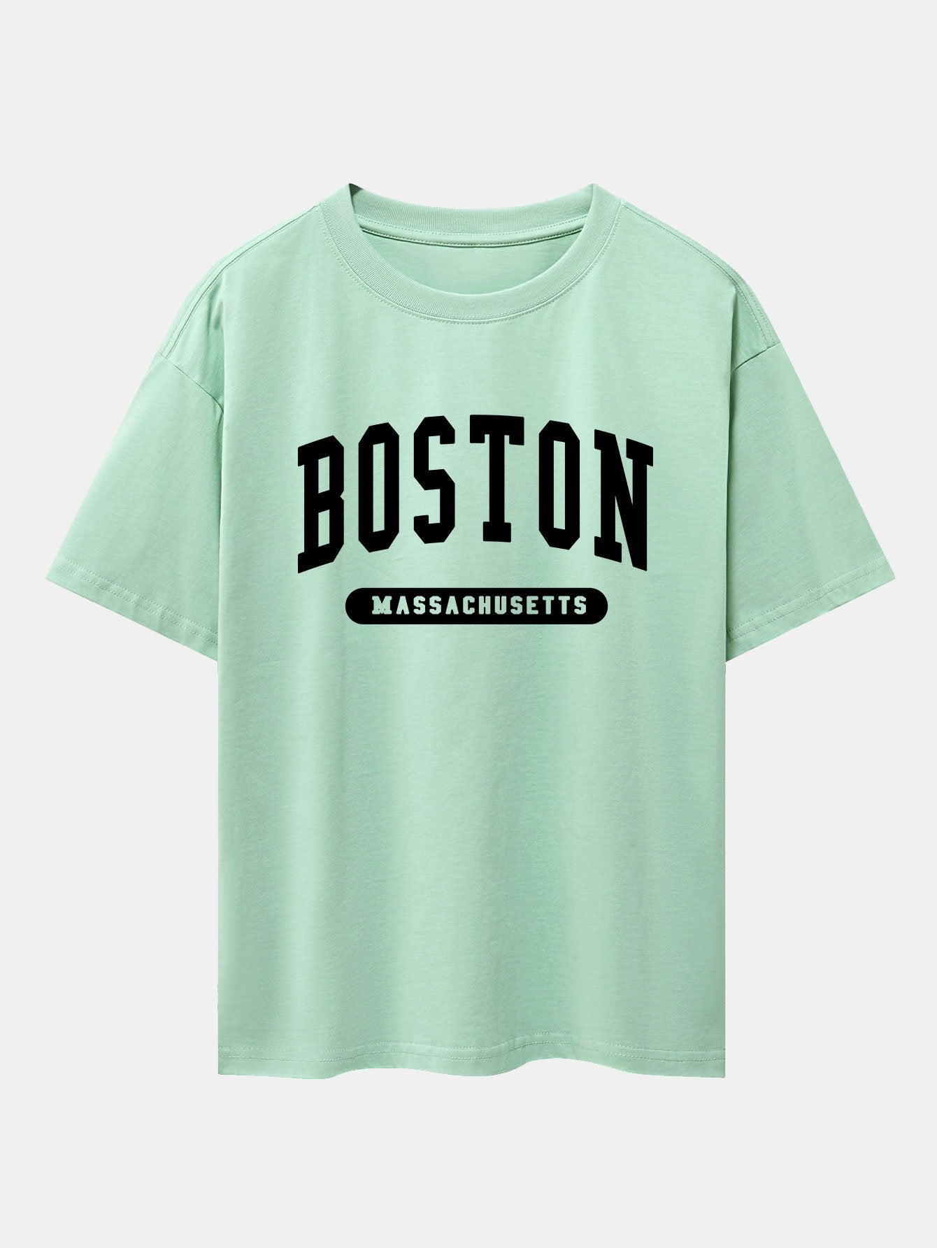 Boston Slogan Print Drop Shoulder Oversize T-Shirt