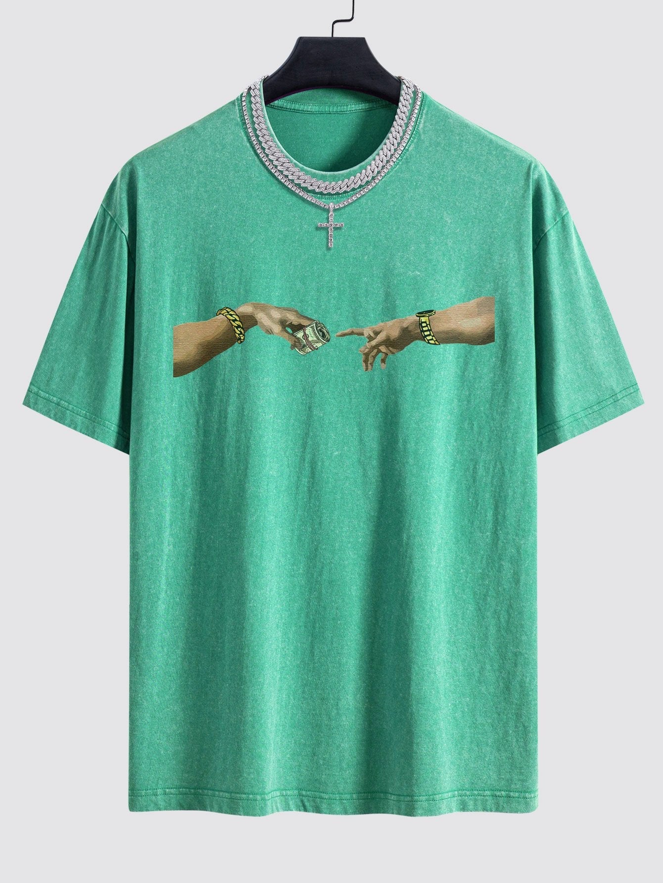 Dollar Hand Print Washed Drop Shoulder Oversize T-Shirt