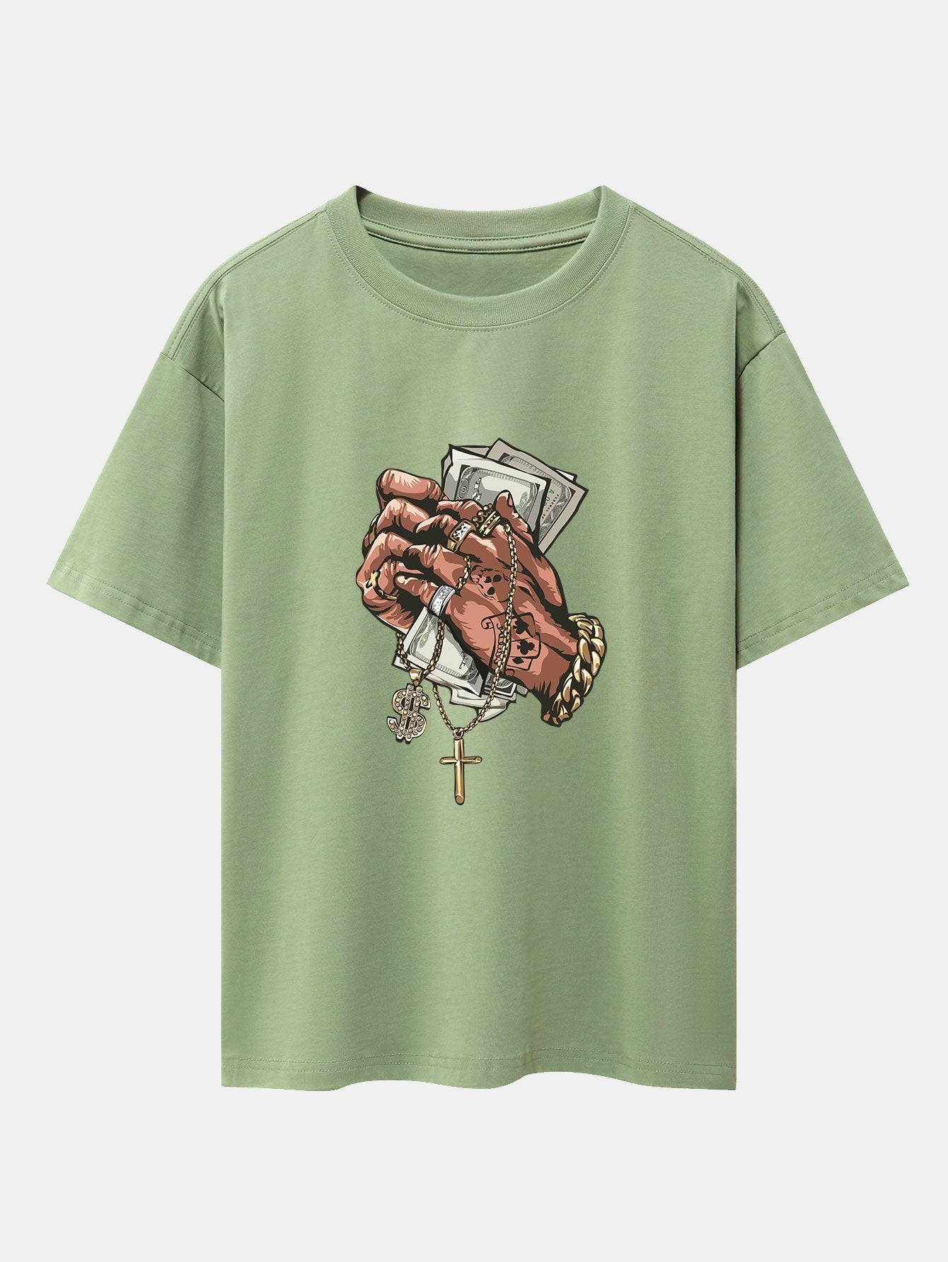 Hand Holding Cash Print Drop Shoulder Oversize T-Shirt