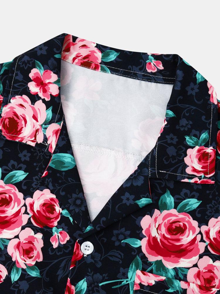 Chemise à revers et imprimé roses