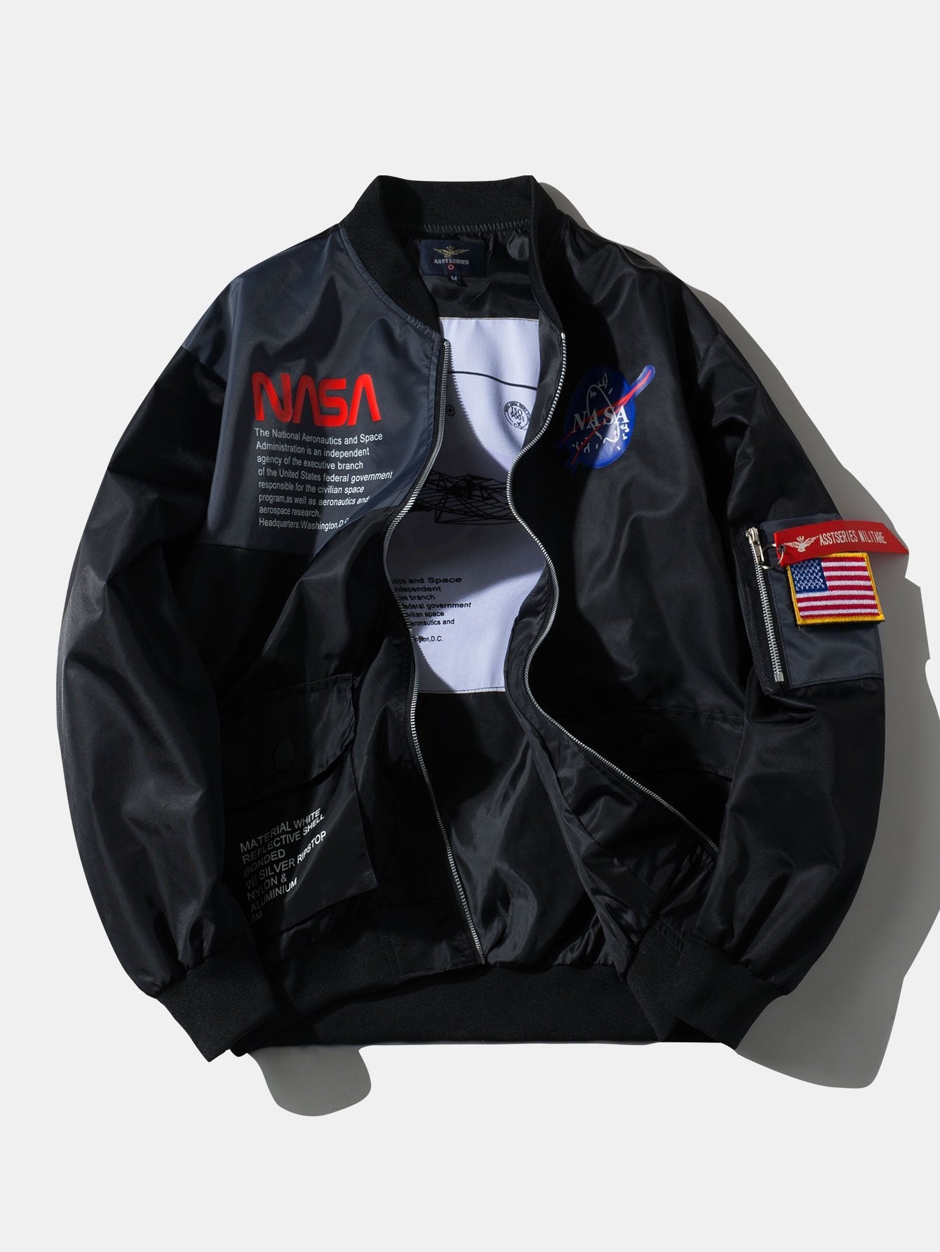 Oversized NASA Print Bomber Jacket