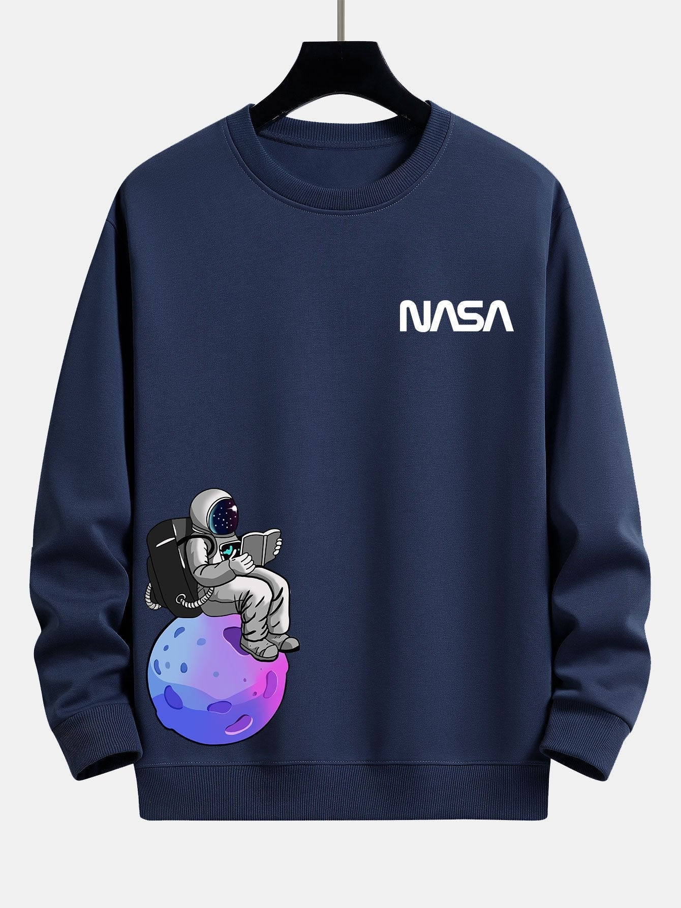 NASA Astronaut Reading Book Print Relax Fit Sweatshirt