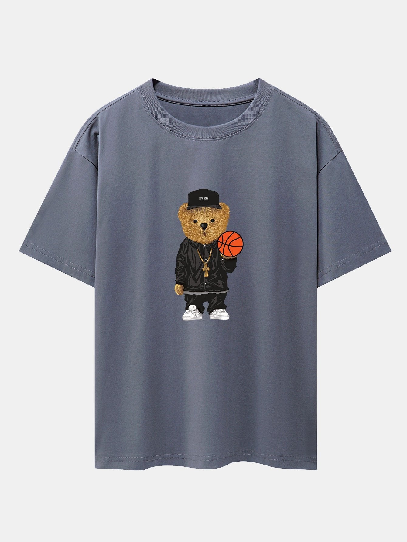 Basketball Bear Print Drop Shoulder Oversize T-Shirt