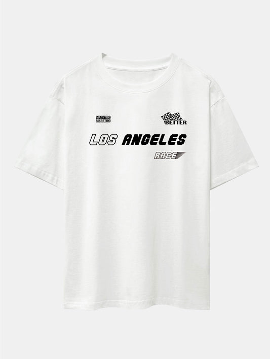 Los Angeles Slogan Print Drop Shoulder Oversize T-Shirt