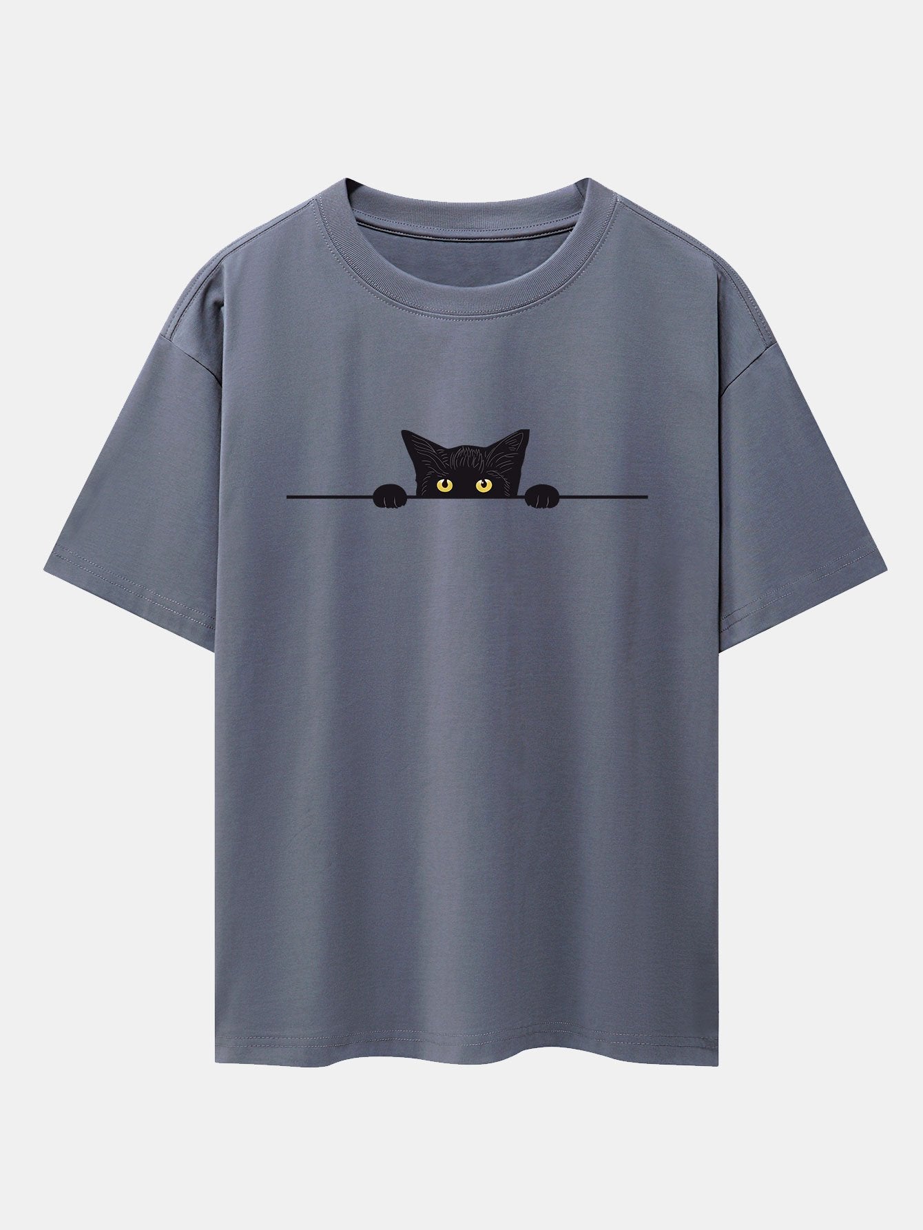 Black Cat Print Drop Shoulder Oversize T-Shirt