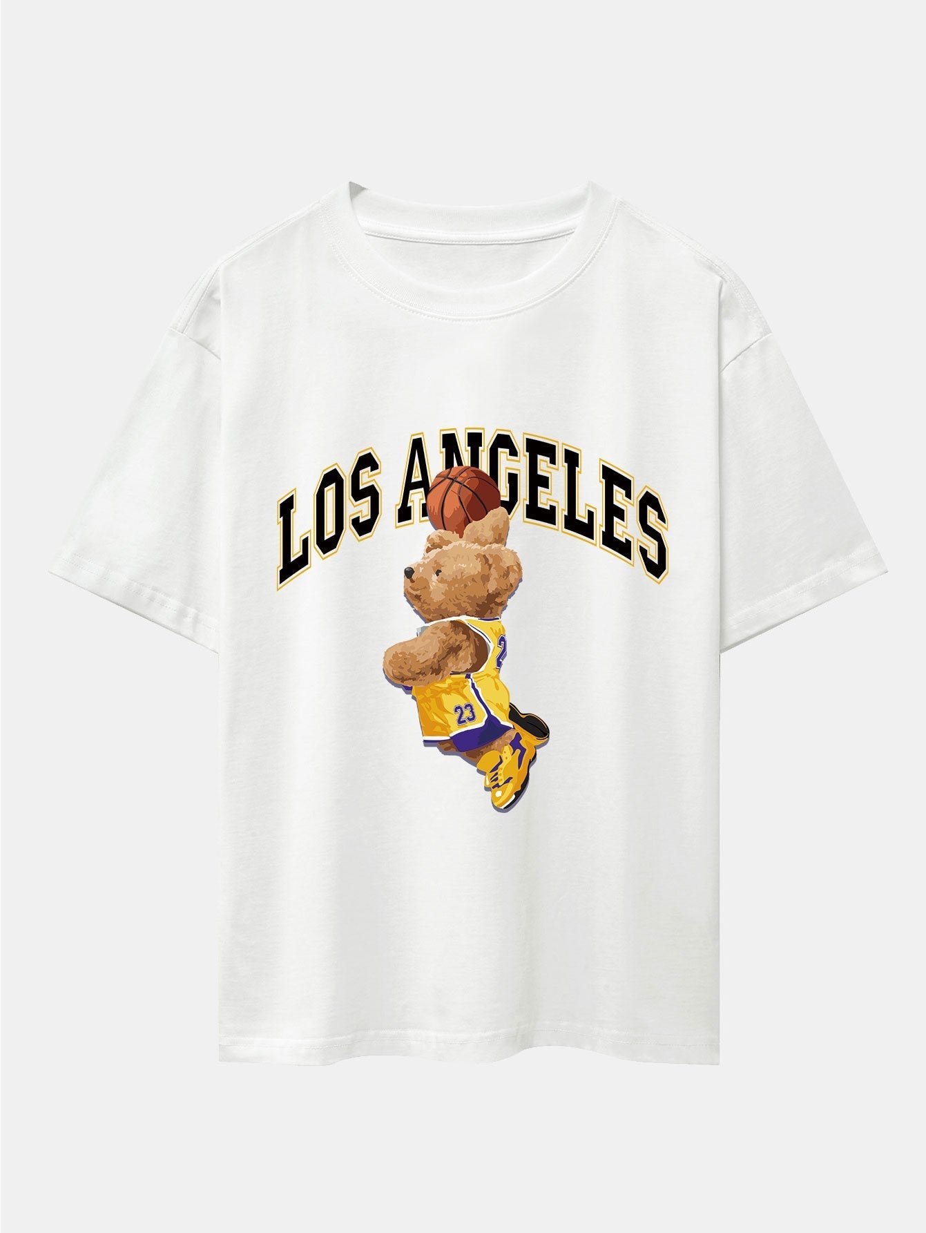 Los Angeles Basketball Bear Print Drop Shoulder Oversize T-Shirt