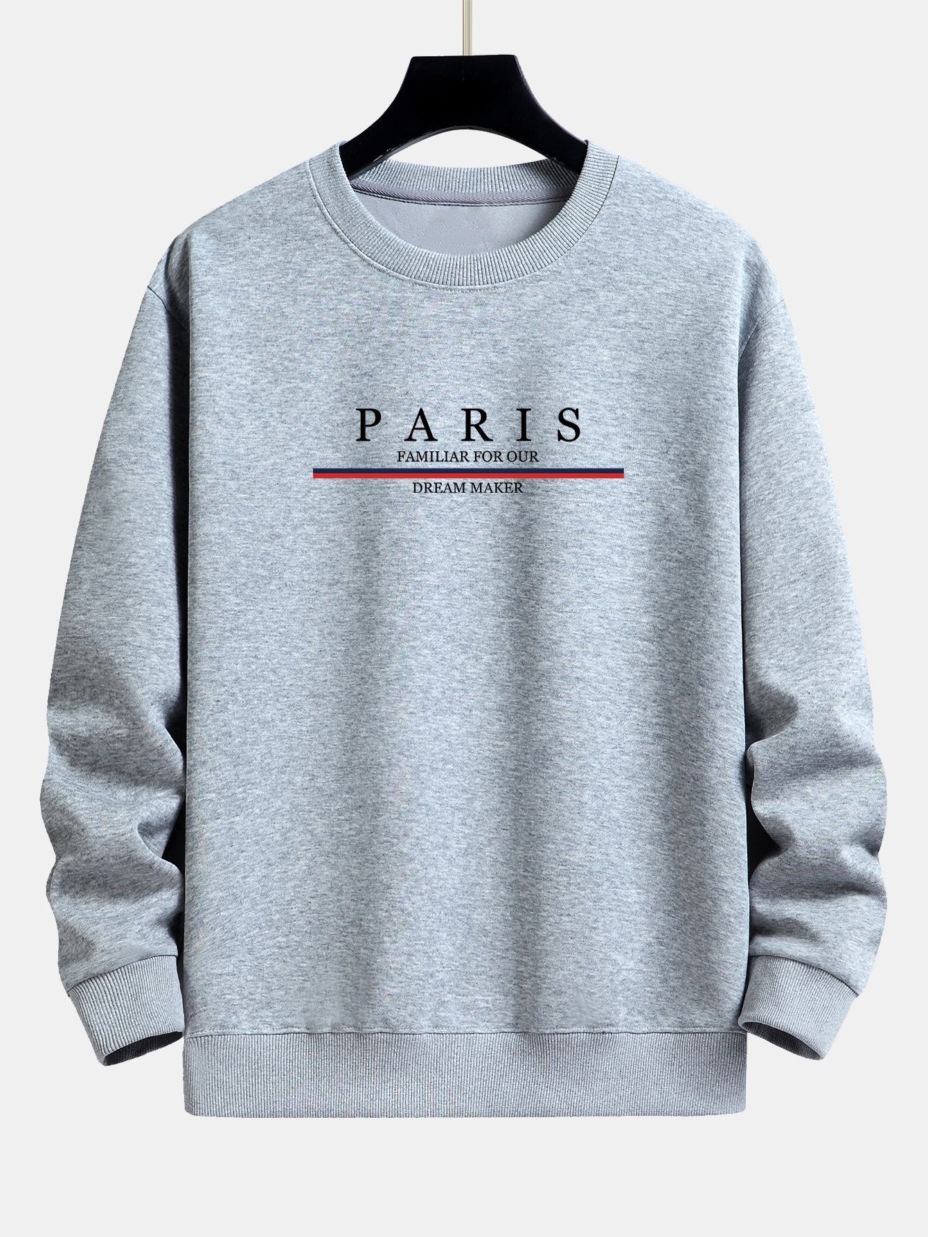 Sweat-shirt coupe décontractée à rayures et slogan Paris