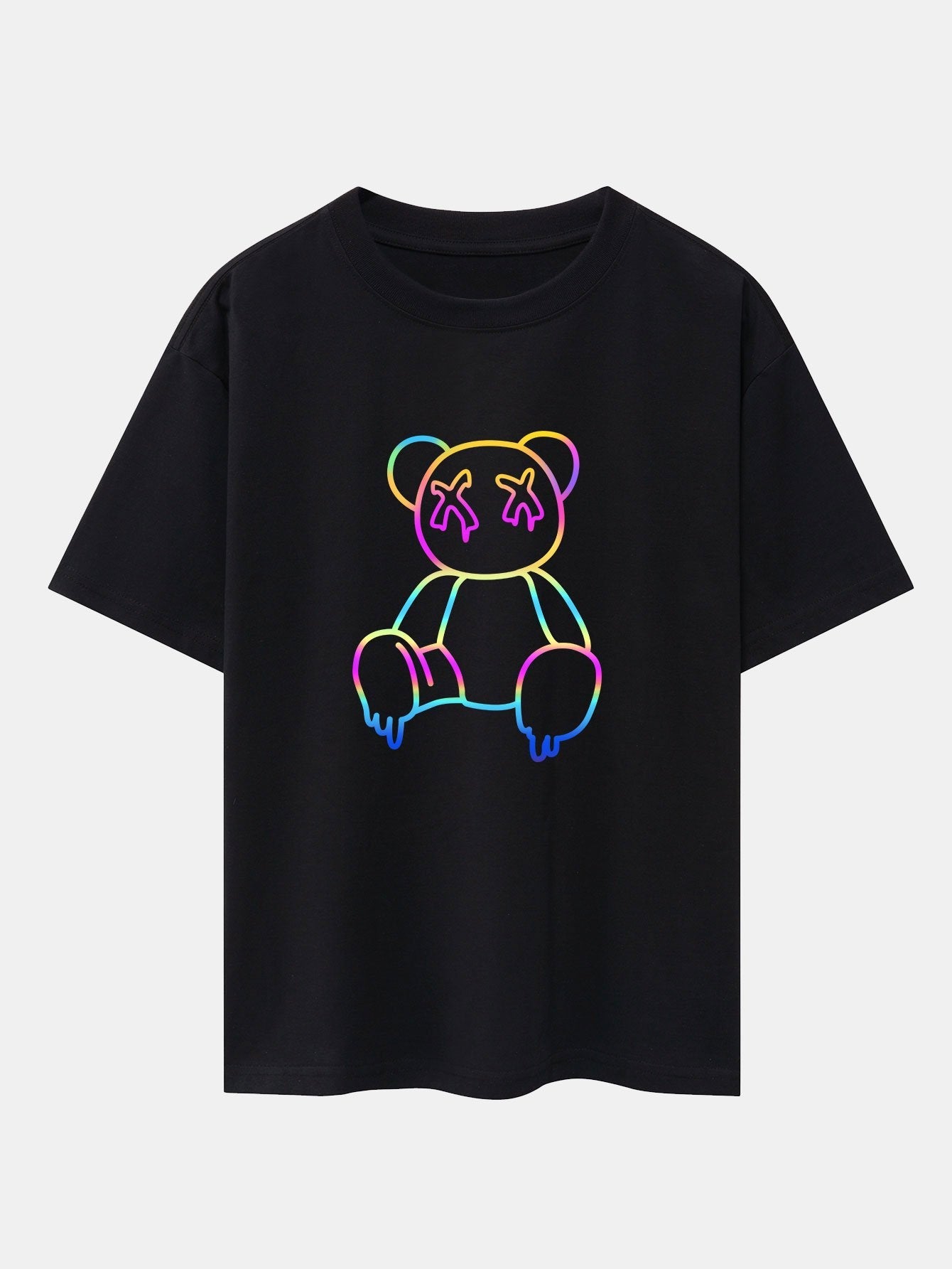 Gradient Dissolving Bear Print Drop Shoulder Oversize T-Shirt