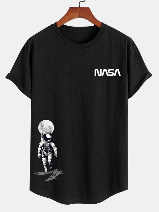 NASA Astronaut Print Cotton Arc Hem T-Shirt