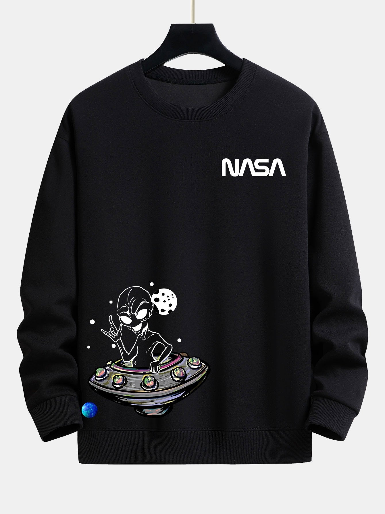 Sweat-shirt coupe décontractée à imprimé extraterrestre de la NASA