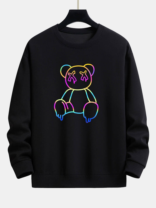 Gradient Dissolving Bear Print Relax Fit Sweatshirt