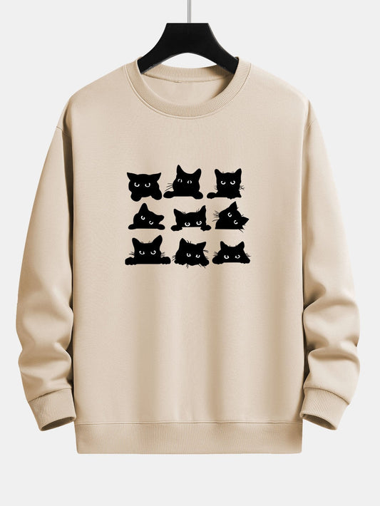 Sweat-shirt coupe décontractée à imprimé chat noir