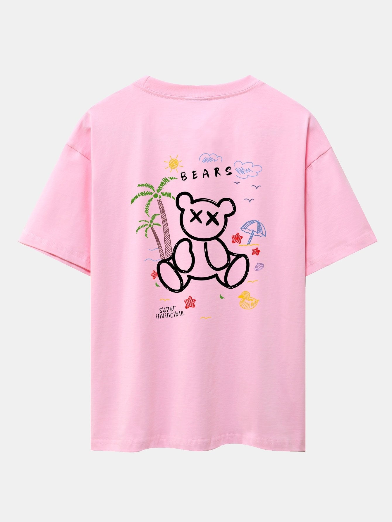 Bear On Vacation Print Drop Shoulder Oversize T-Shirt