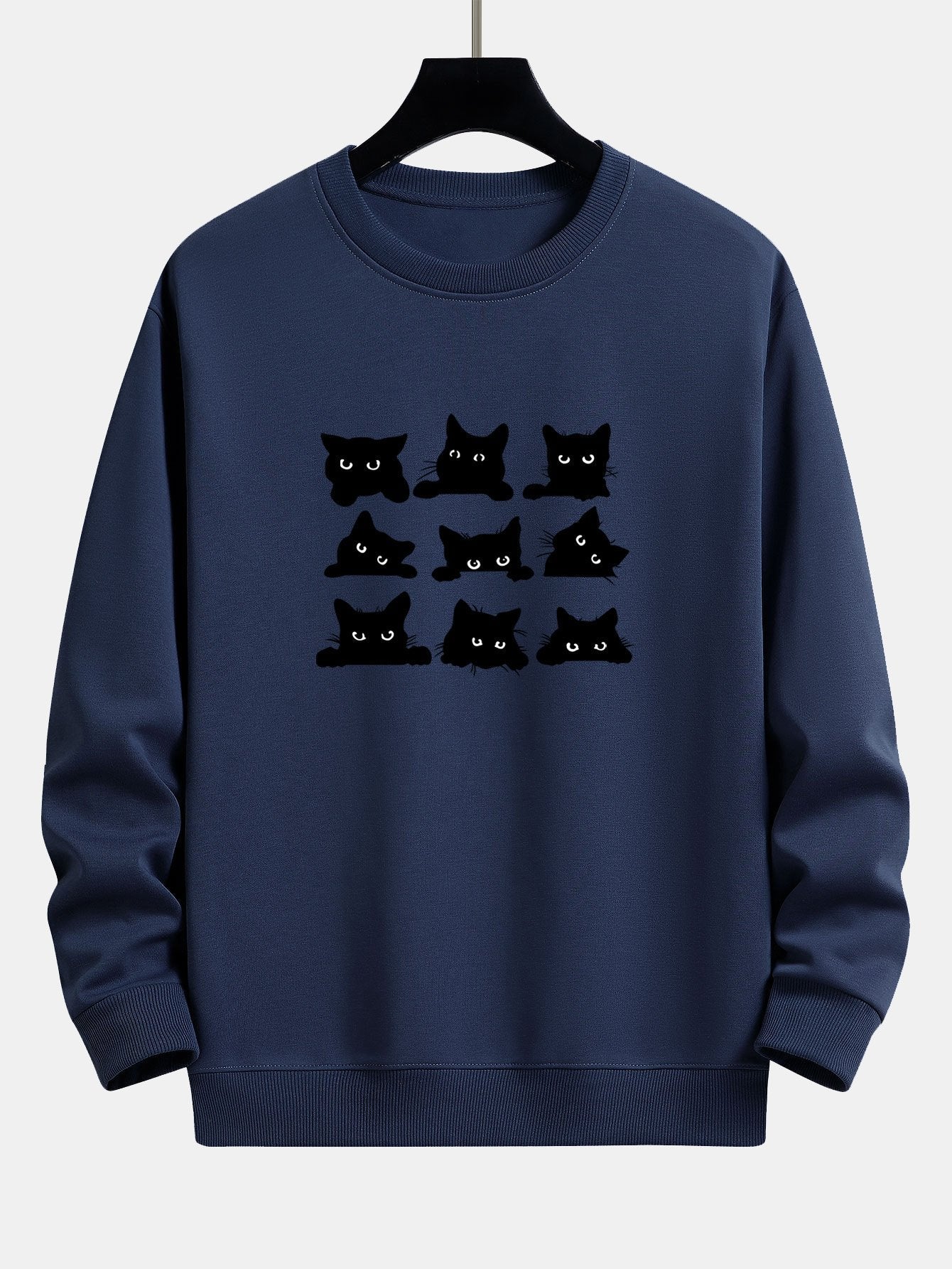 Sweat-shirt coupe décontractée à imprimé chat noir