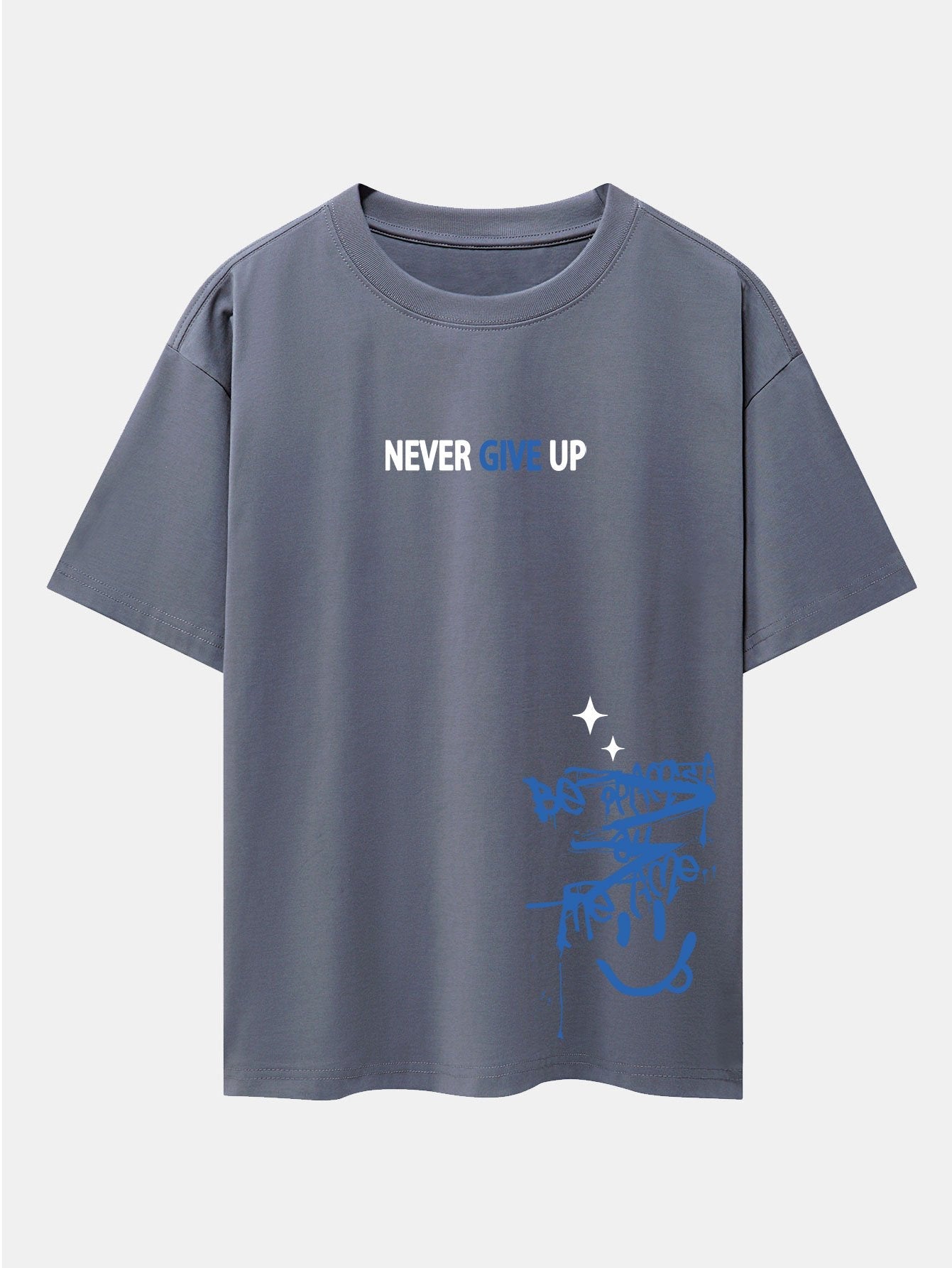 Never Give Up Smiley Face Print Drop Shoulder Oversize T-Shirt