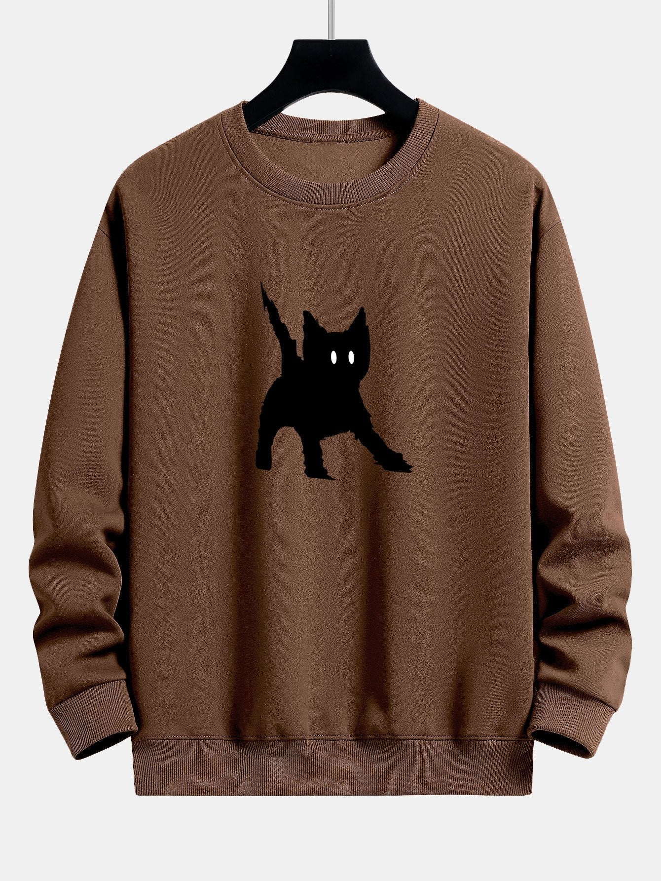 Sweat-shirt coupe décontractée à imprimé chat noir effrayé