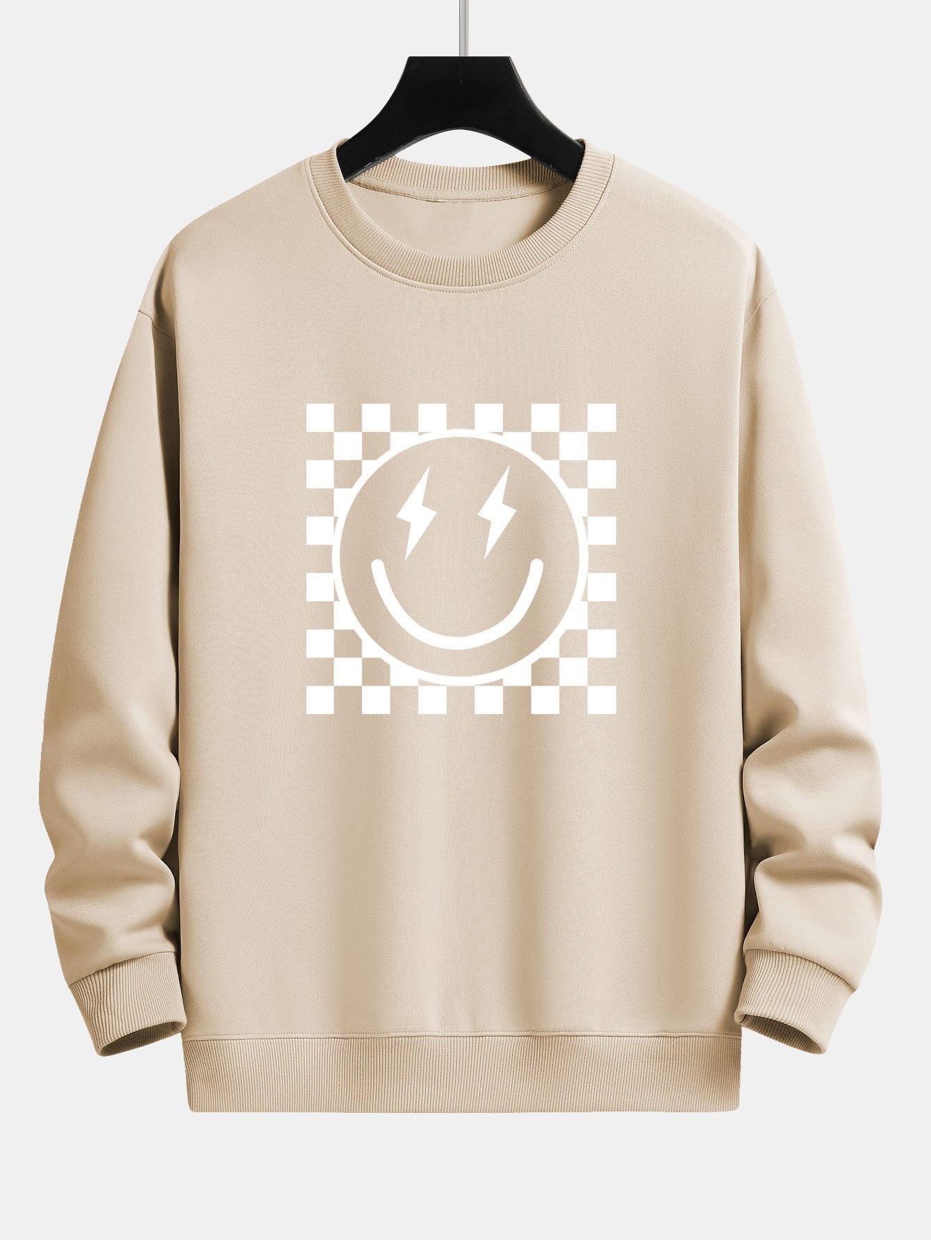 Chessboard Smiley Face Print Relax Fit Sweatshirt