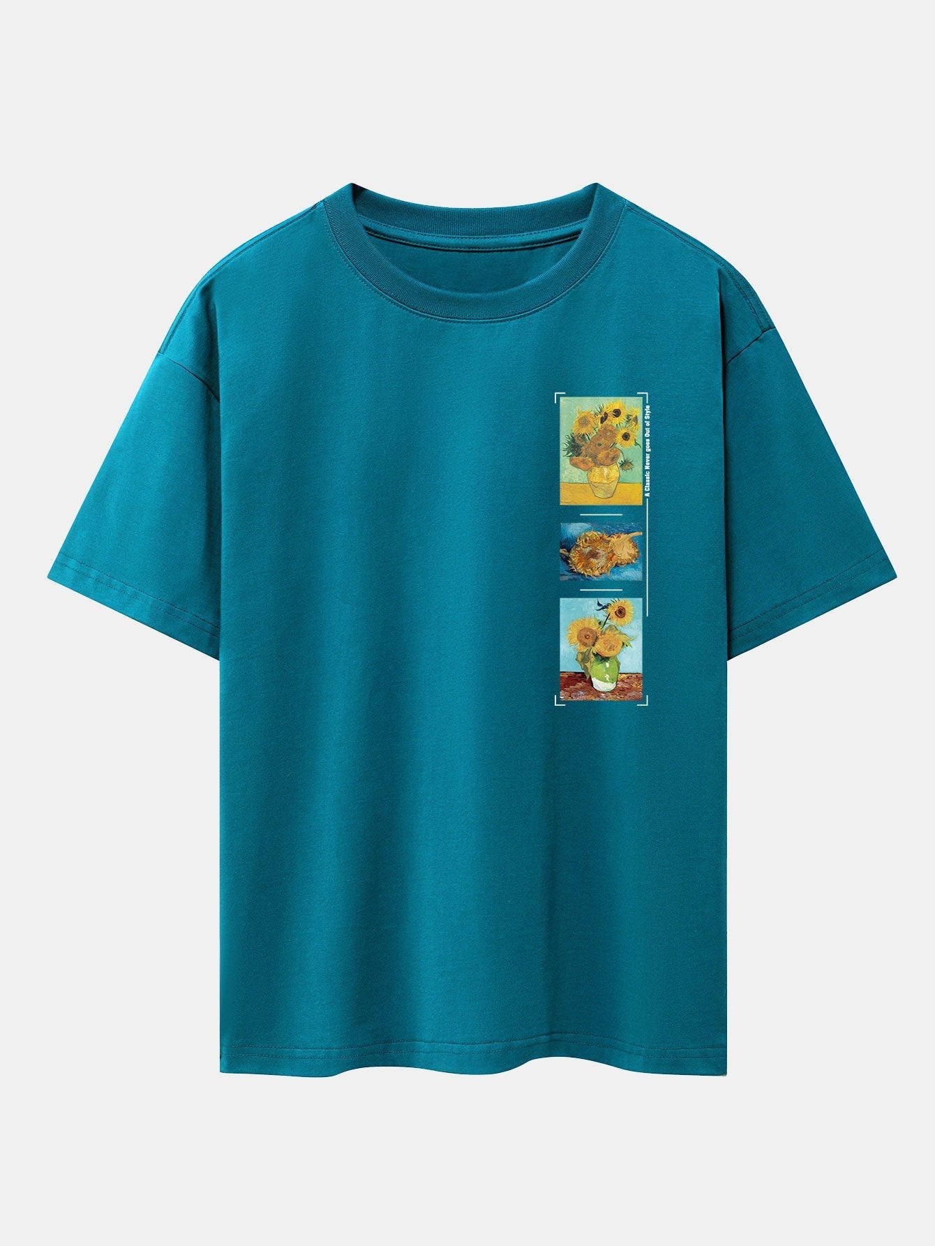 Sunflower Oil Painting Print Drop Shoulder Oversize T-Shirt