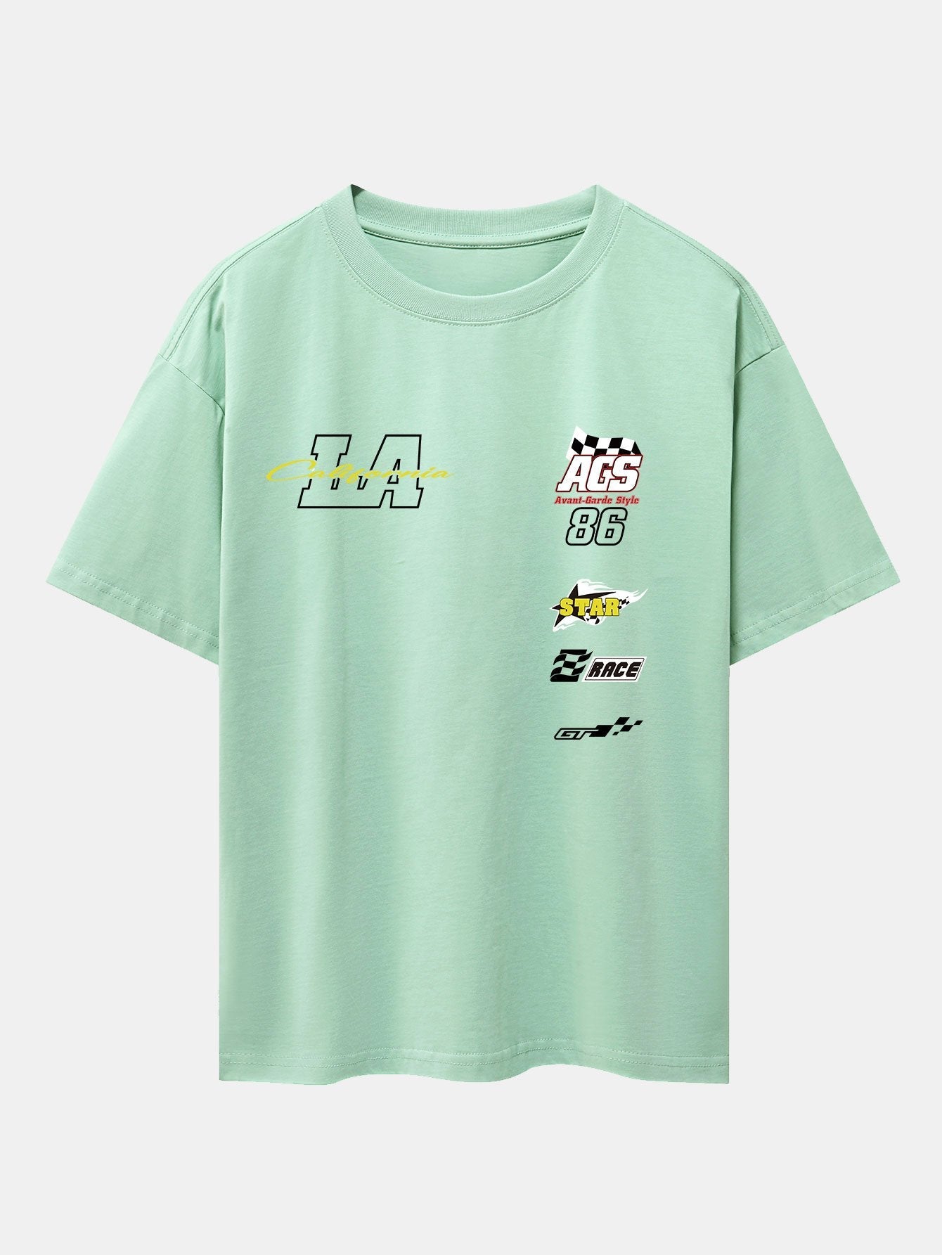 LA Racing Slogan Print Drop Shoulder Oversize T-Shirt