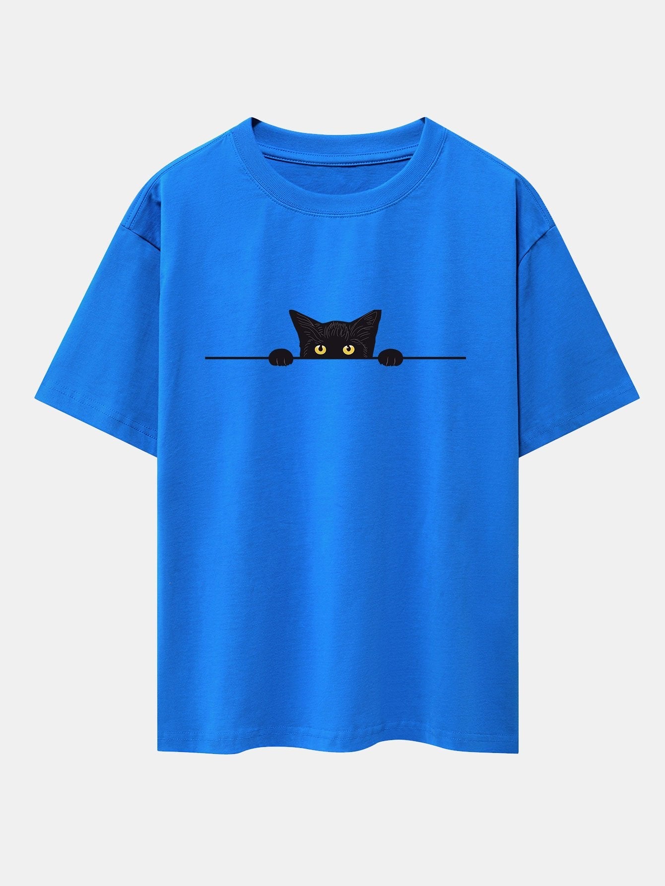 Black Cat Print Drop Shoulder Oversize T-Shirt