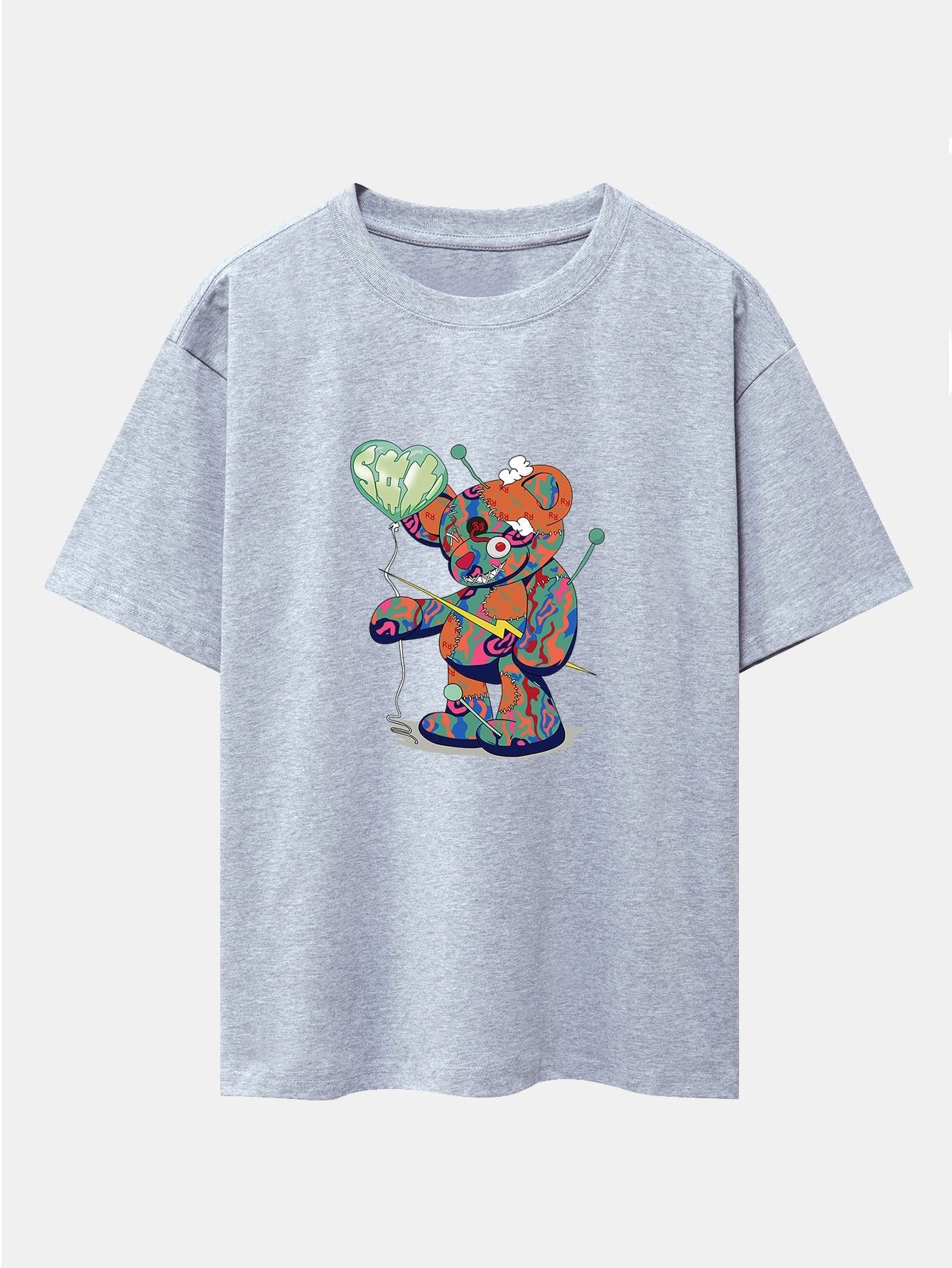 T-shirt oversize à épaules tombantes et imprimé ours en lambeaux coloré