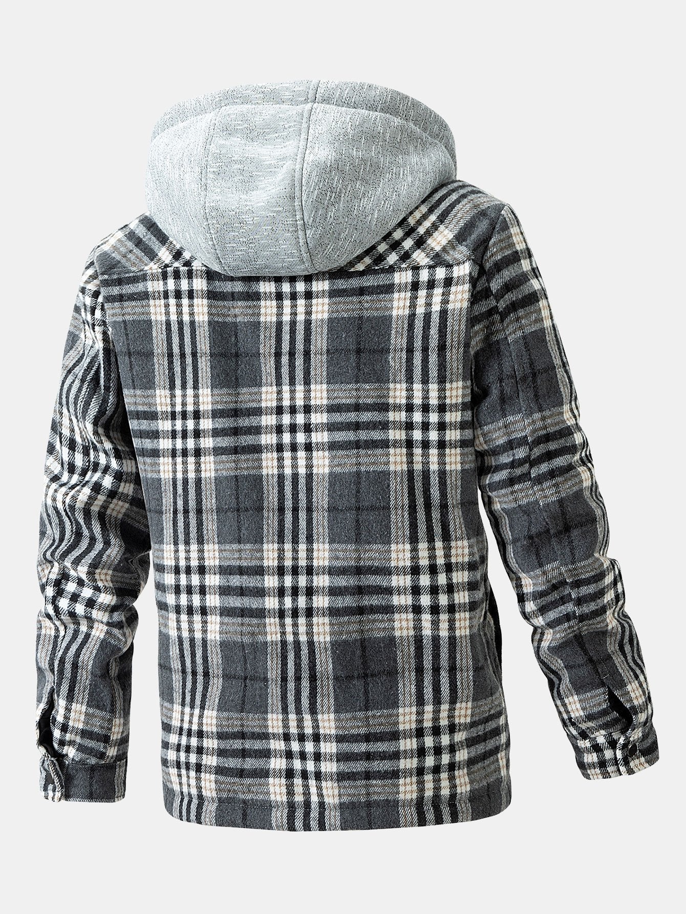 Teddy Fleece Lined Detachable Flannel Plaid Hooded Coat