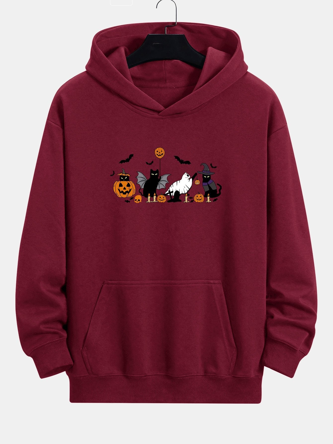 Halloween Pumpkin Black Cat Print Relax Fit Hoodie