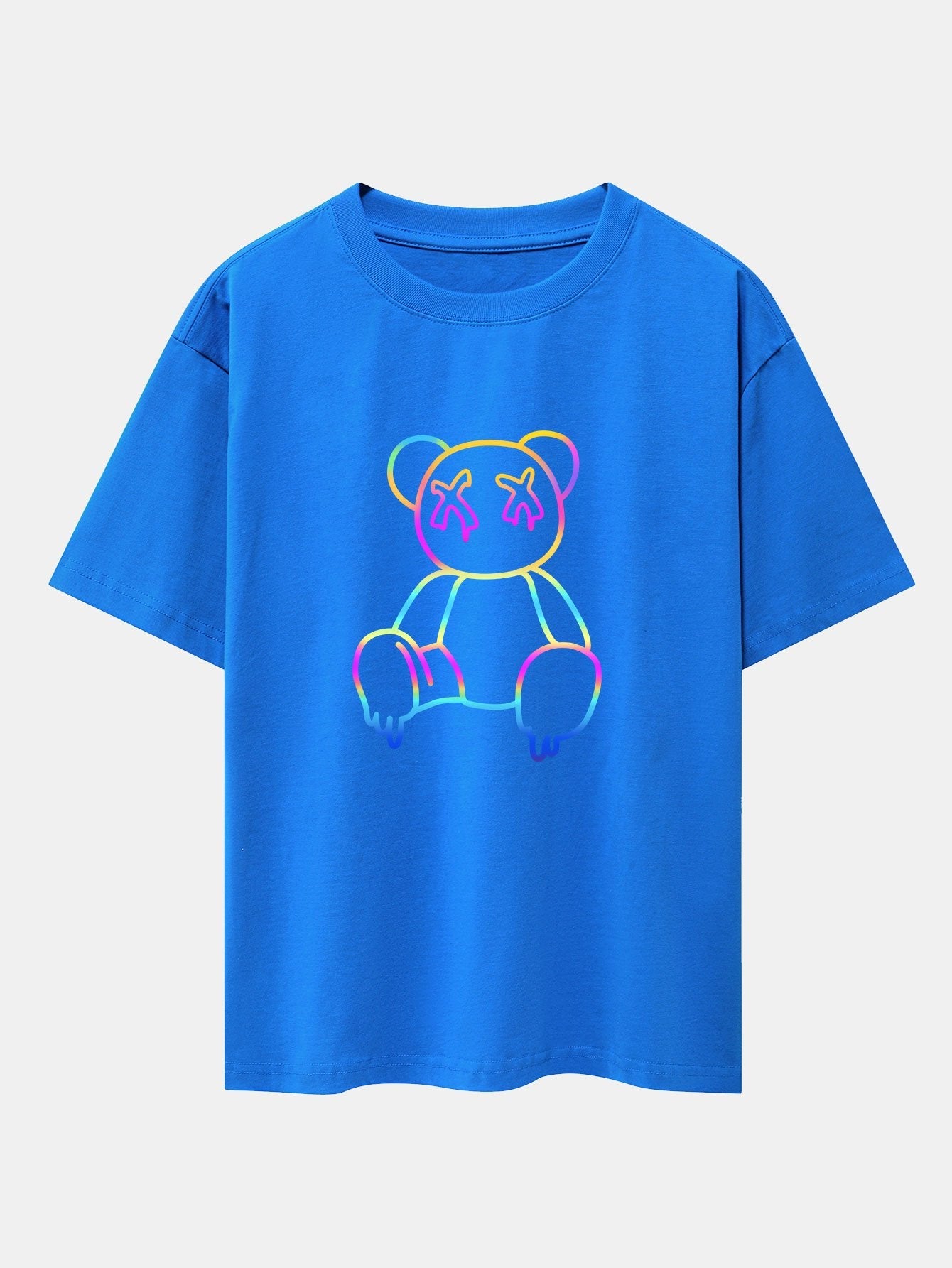 Gradient Dissolving Bear Print Drop Shoulder Oversize T-Shirt