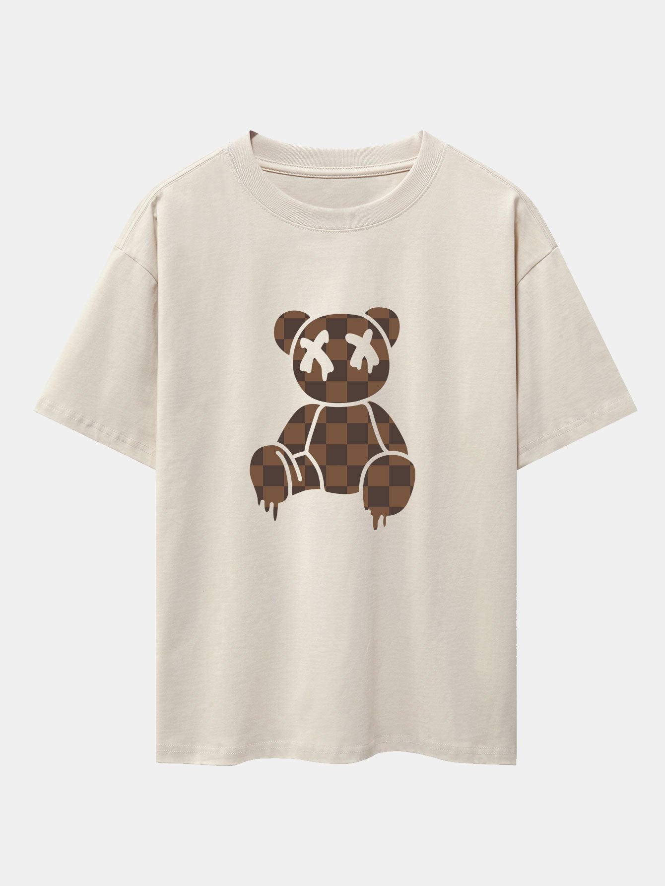 Checkerboard Dissolving Bear Drop Shoulder Oversize T-Shirt