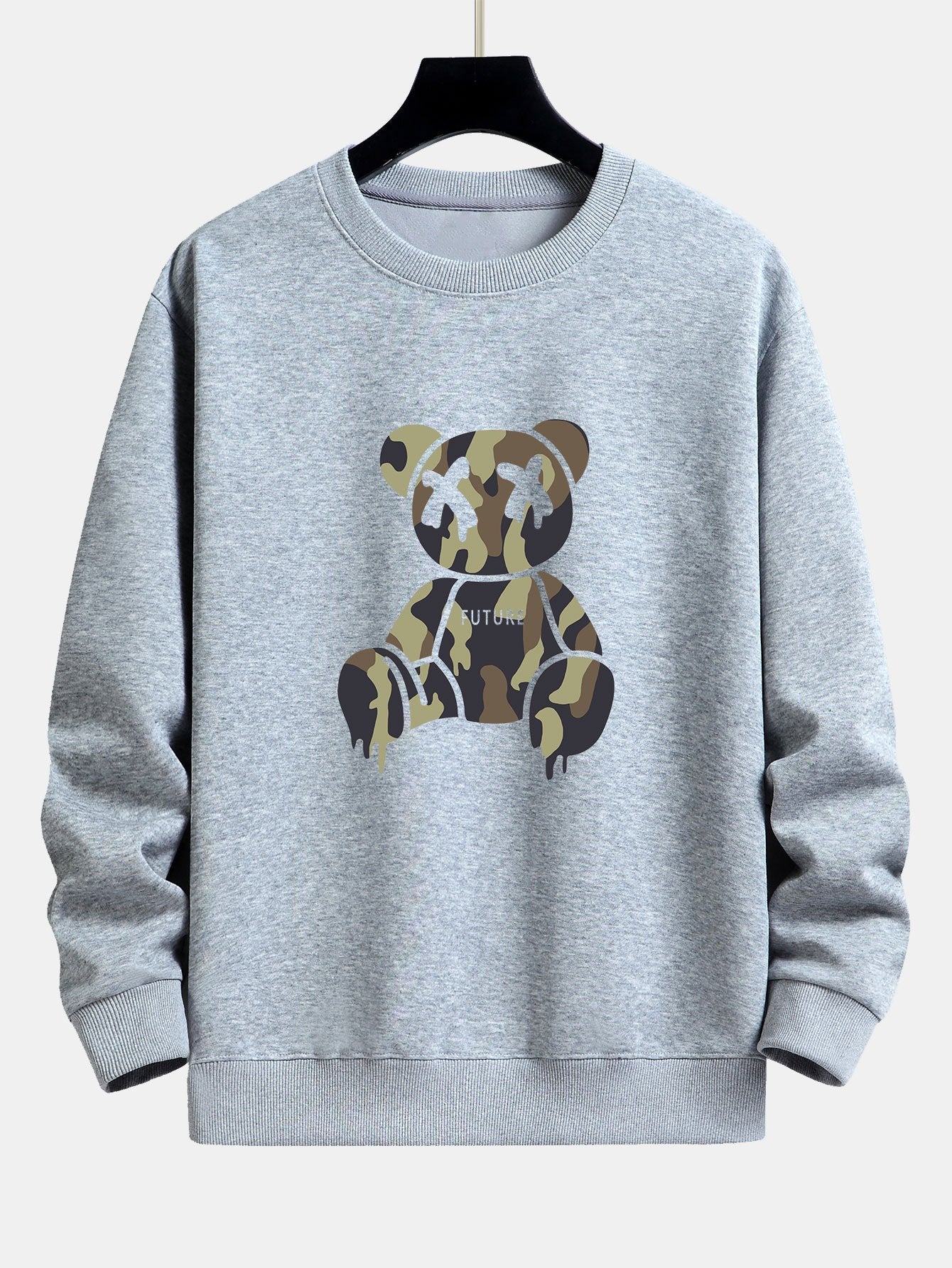 Camouflage Dissolving Bear Print Relax Fit Sweatshirt