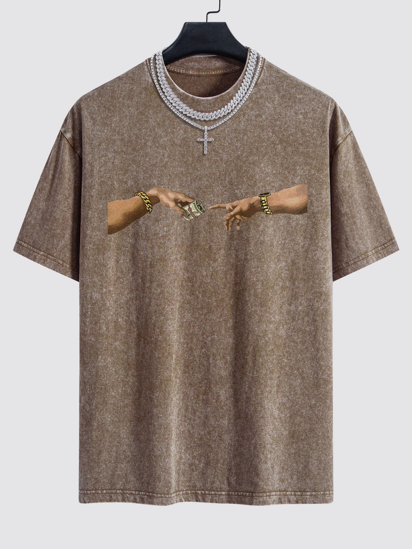 Dollar Hand Print Washed Drop Shoulder Oversize T-Shirt